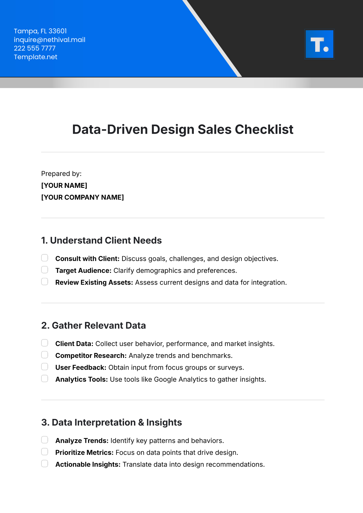 Free Data-Driven Design Sales Checklist Template