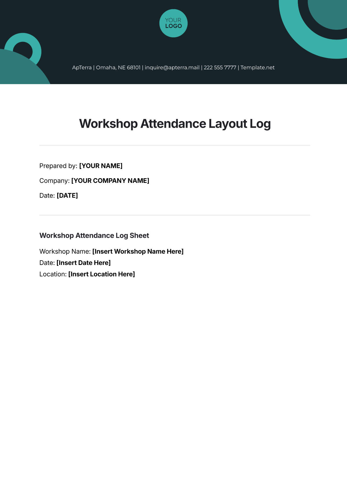 Free Workshop Attendance Layout Log Template