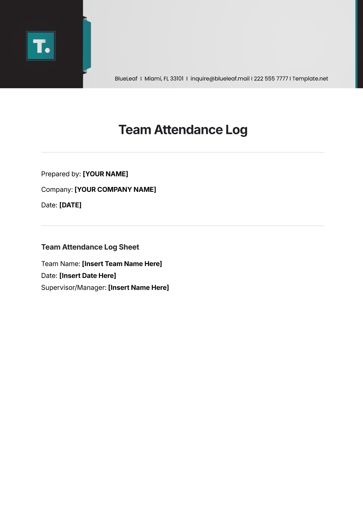 Free Team Attendance Log Template