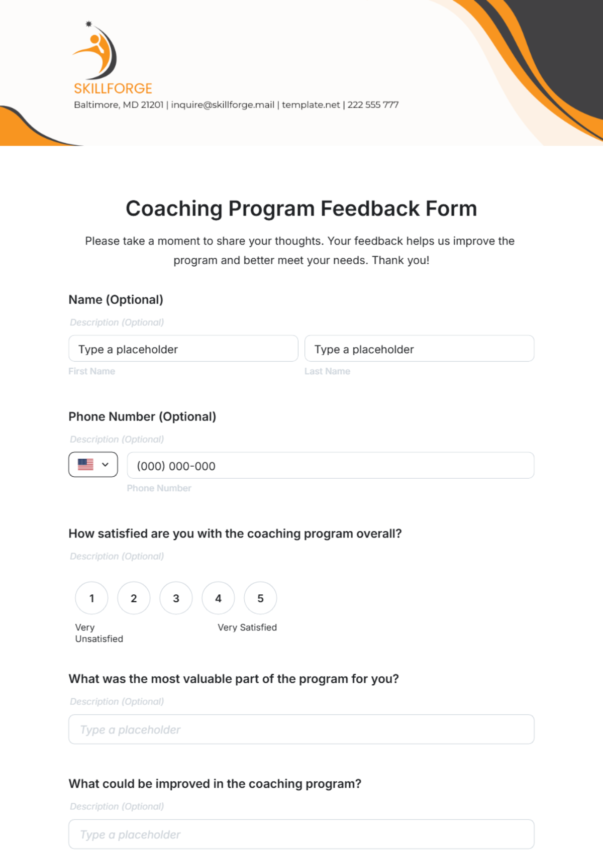 Free Coaching Program Feedback Form Template