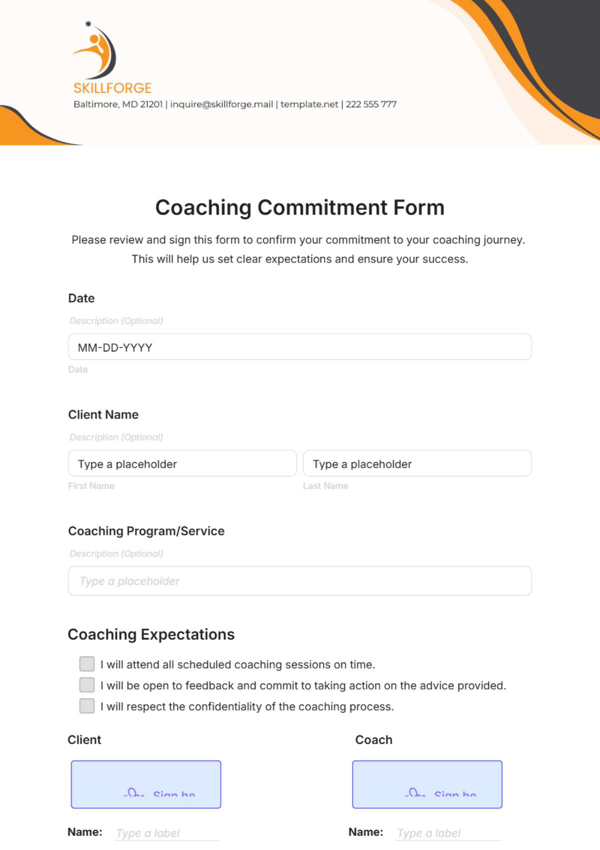 Free Coaching Commitment Form Template