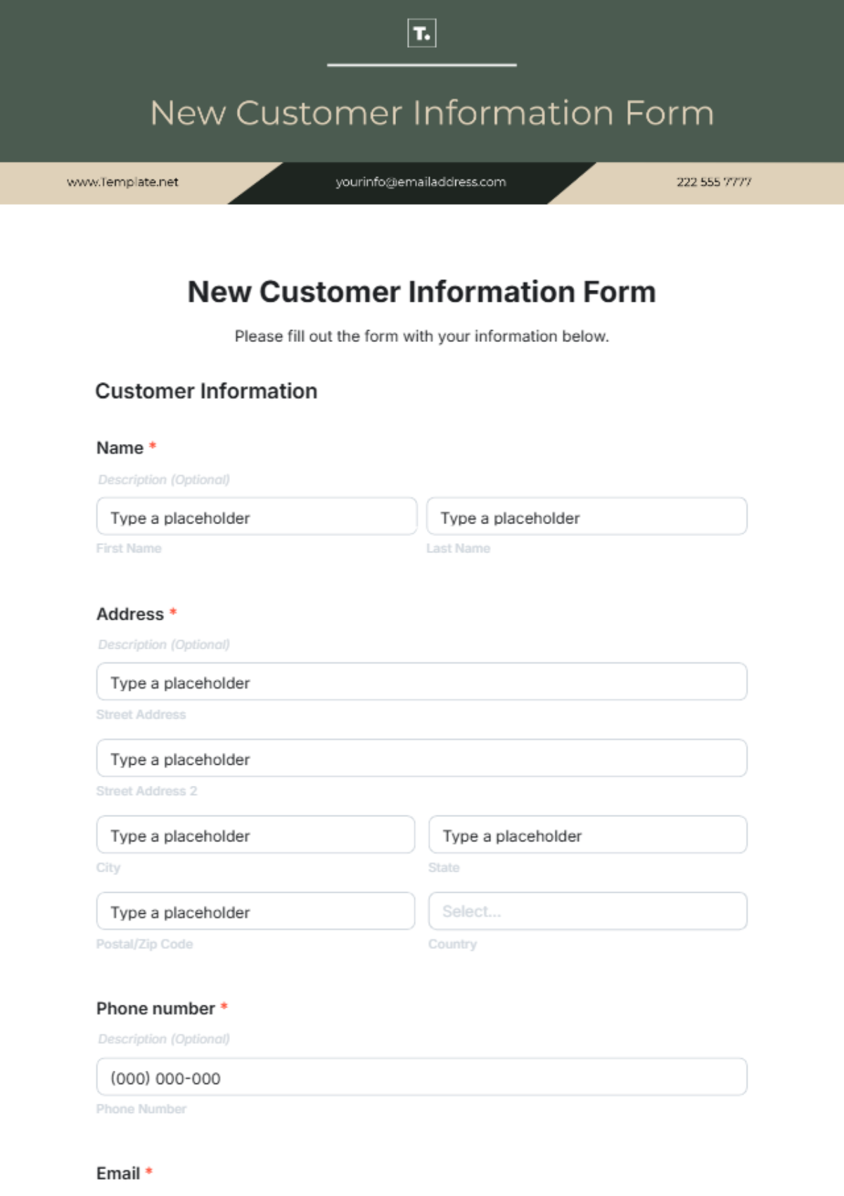 Free New Customer Information Form Template