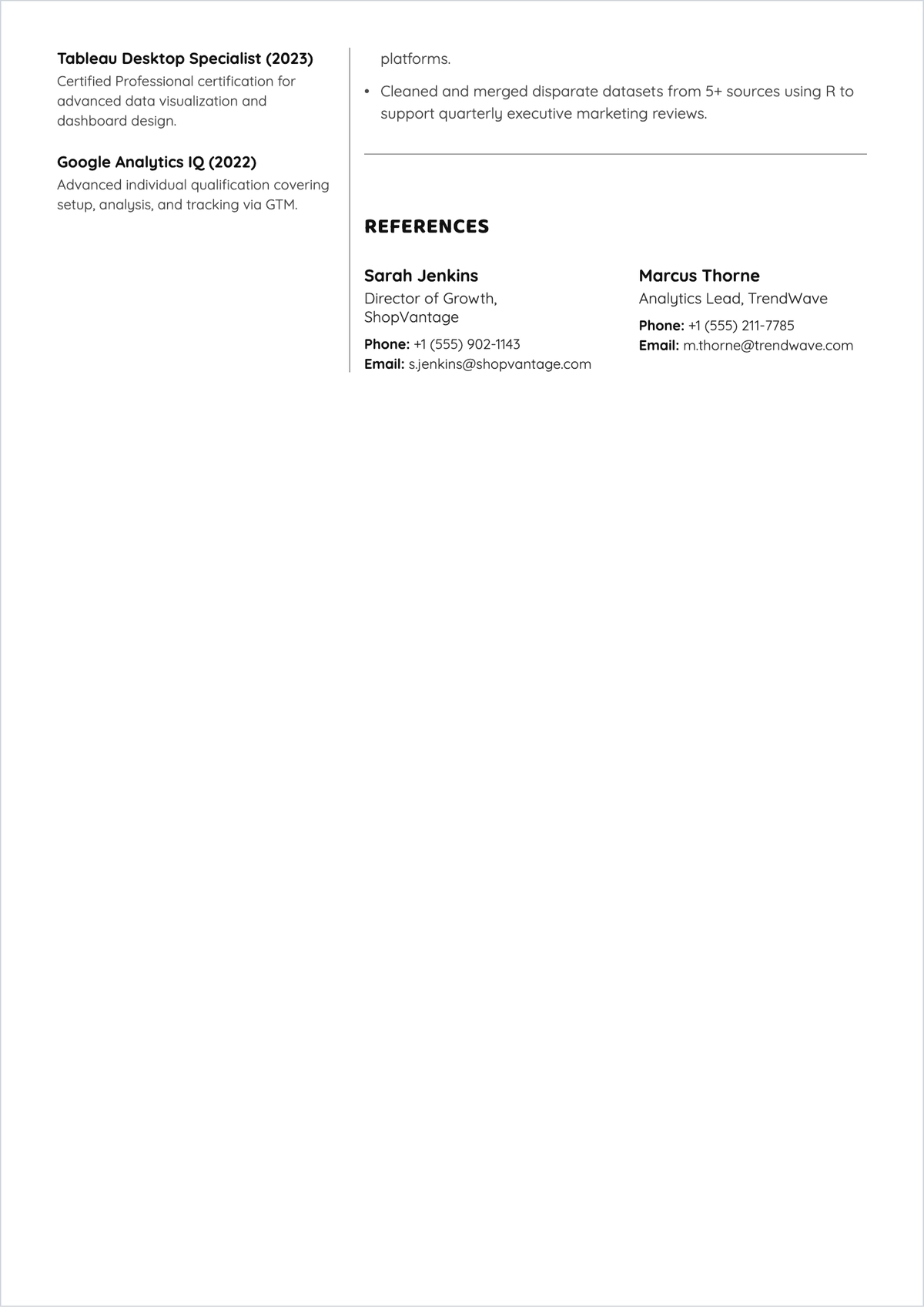 Free Marketing Data Analyst ATS Resume Template, AI Resume Builder