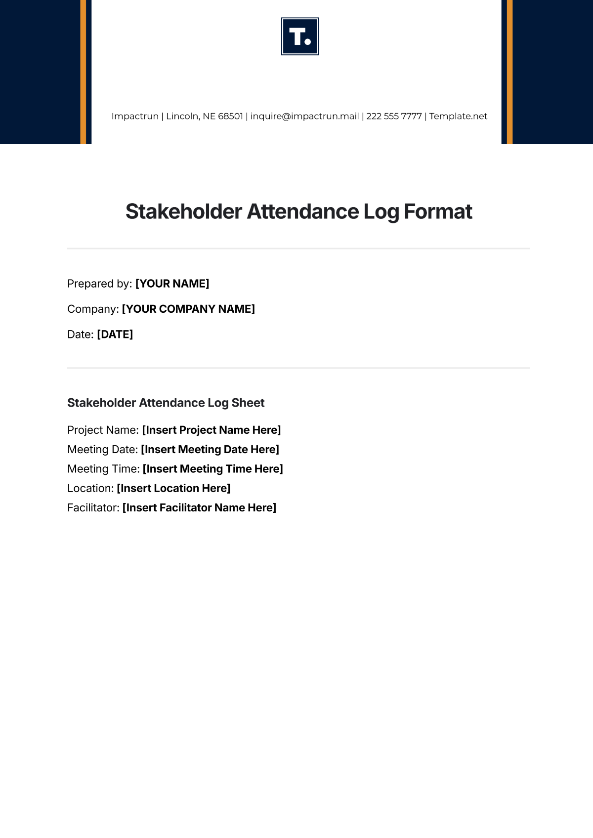 Free Stakeholder Attendance Log Format Template