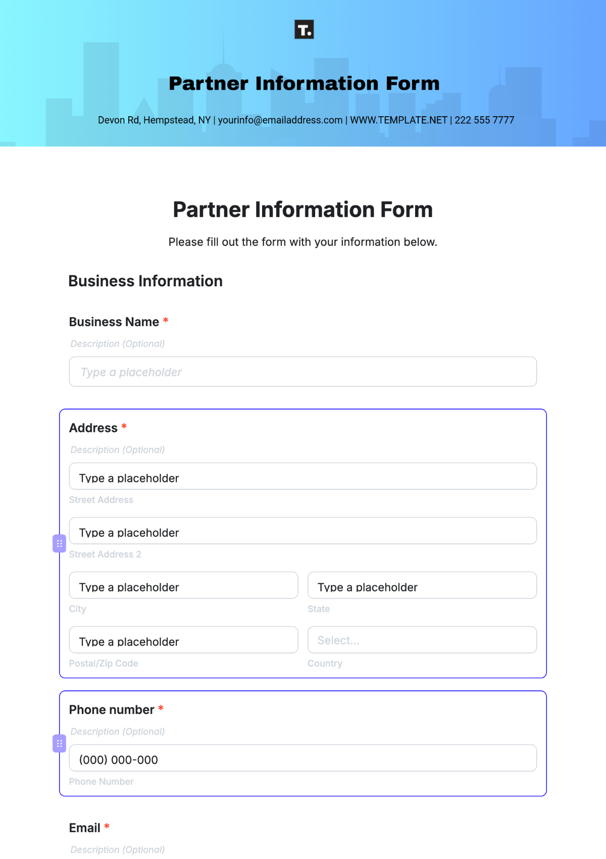 Free Partner Information Form Template