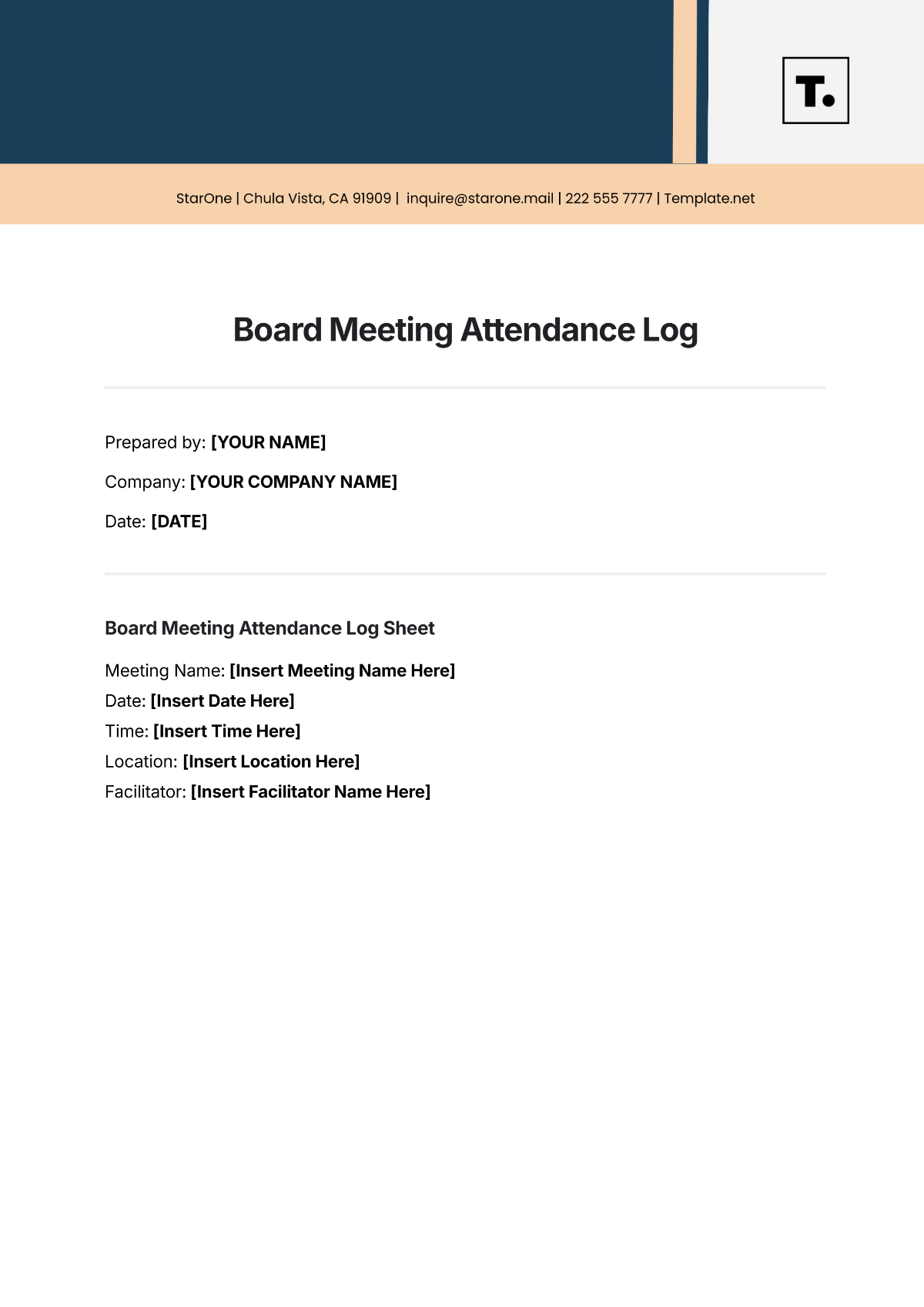 Free Board Meeting Attendance Log Template