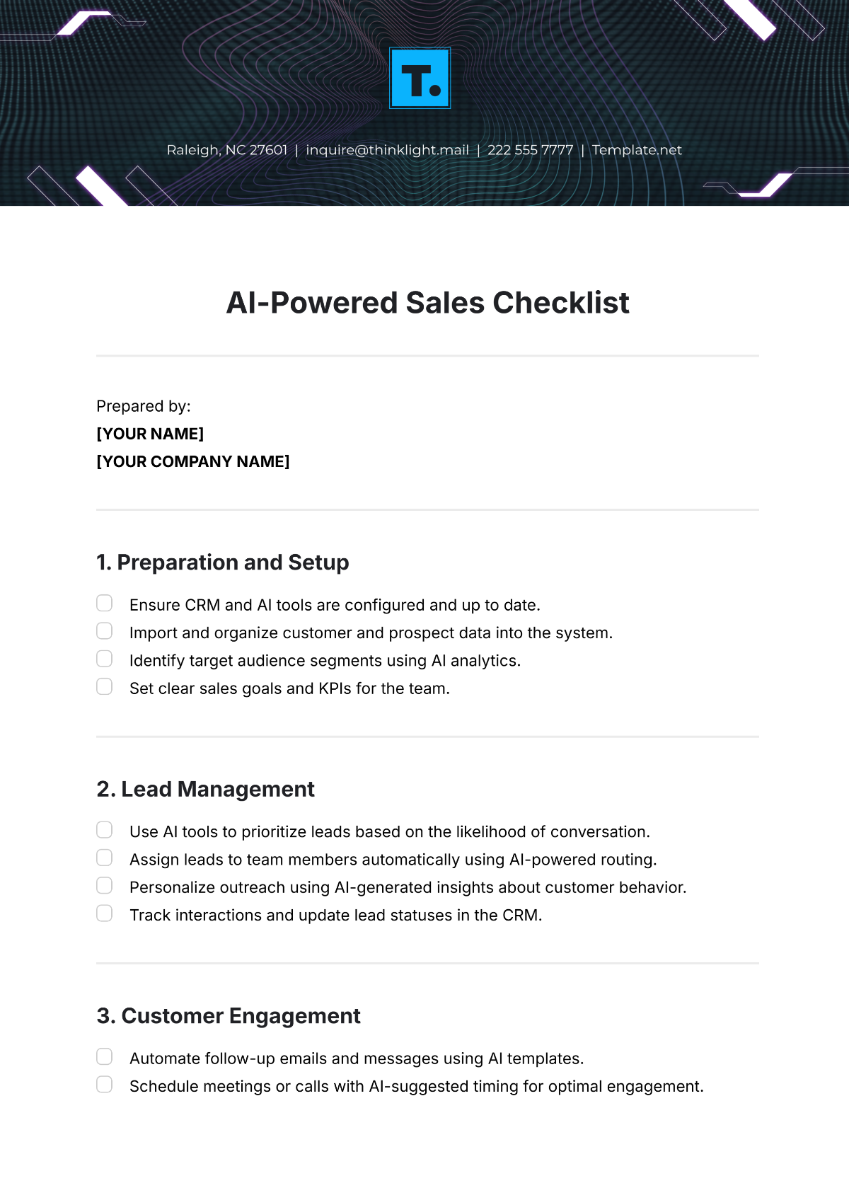 AI-Powered Sales Checklist Template - Edit Online & Download