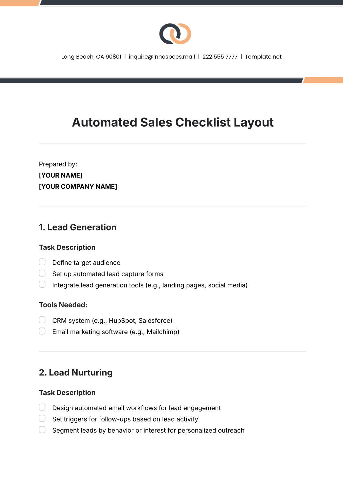 Automated Sales Checklist Layout Template - Edit Online & Download