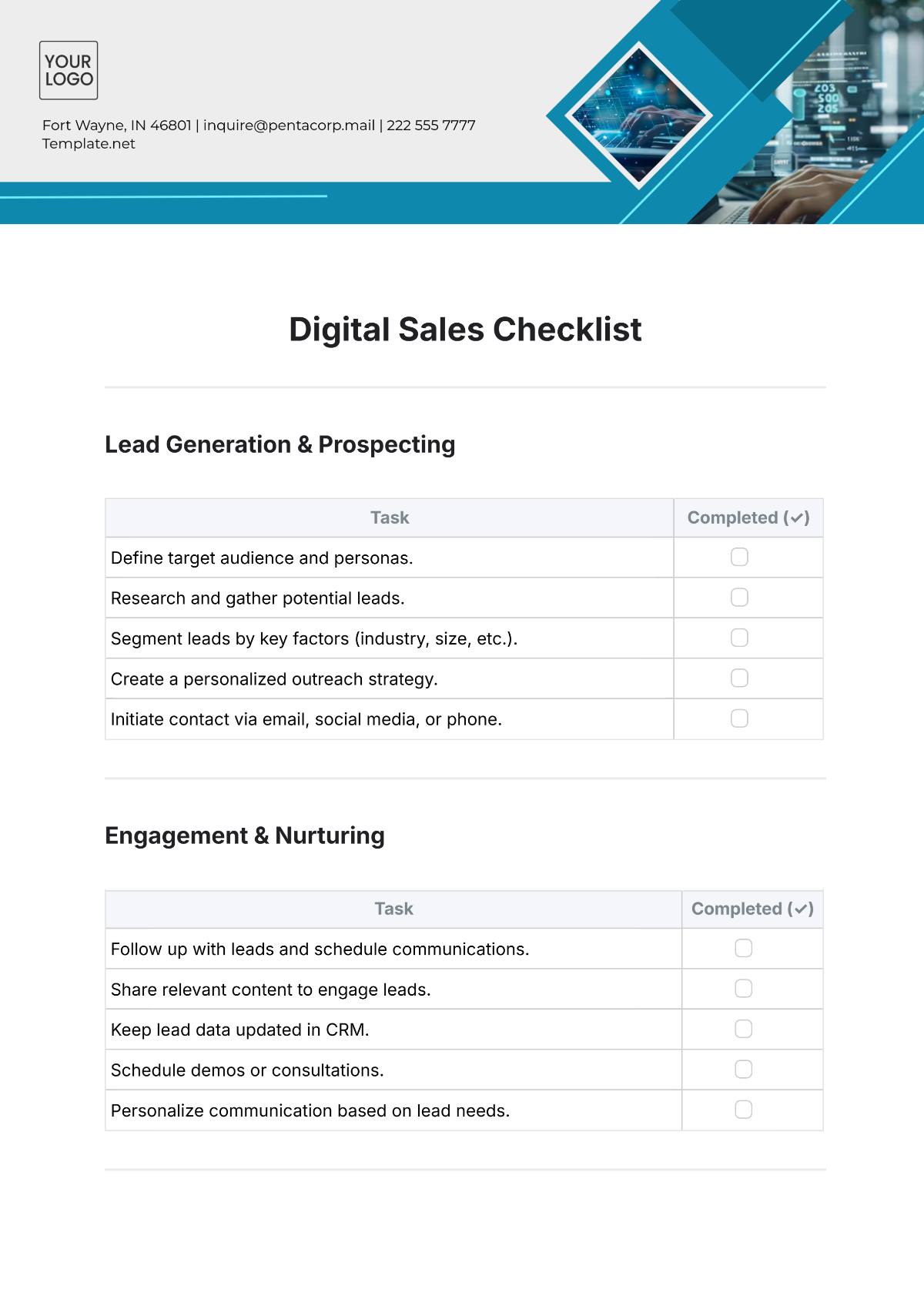 Digital Sales Checklist Template - Edit Online & Download