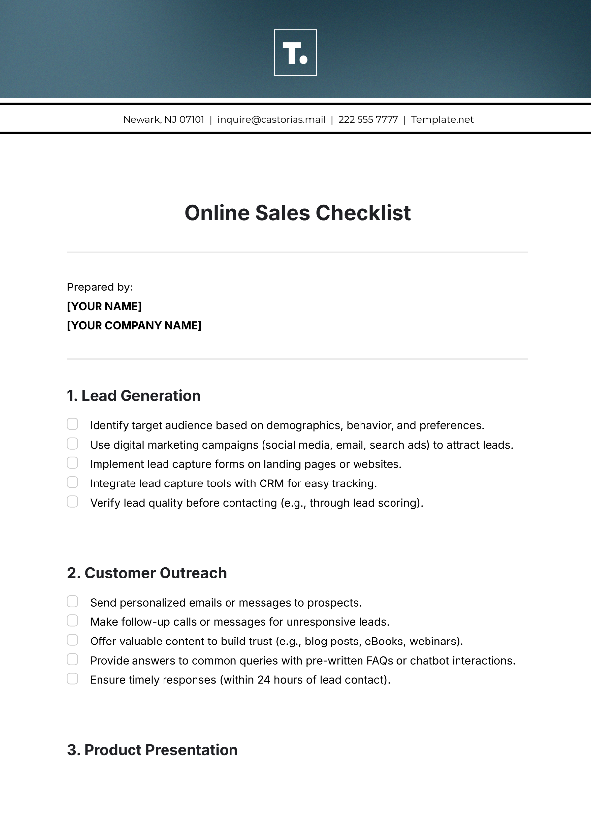 Online Sales Checklist Template - Edit Online & Download