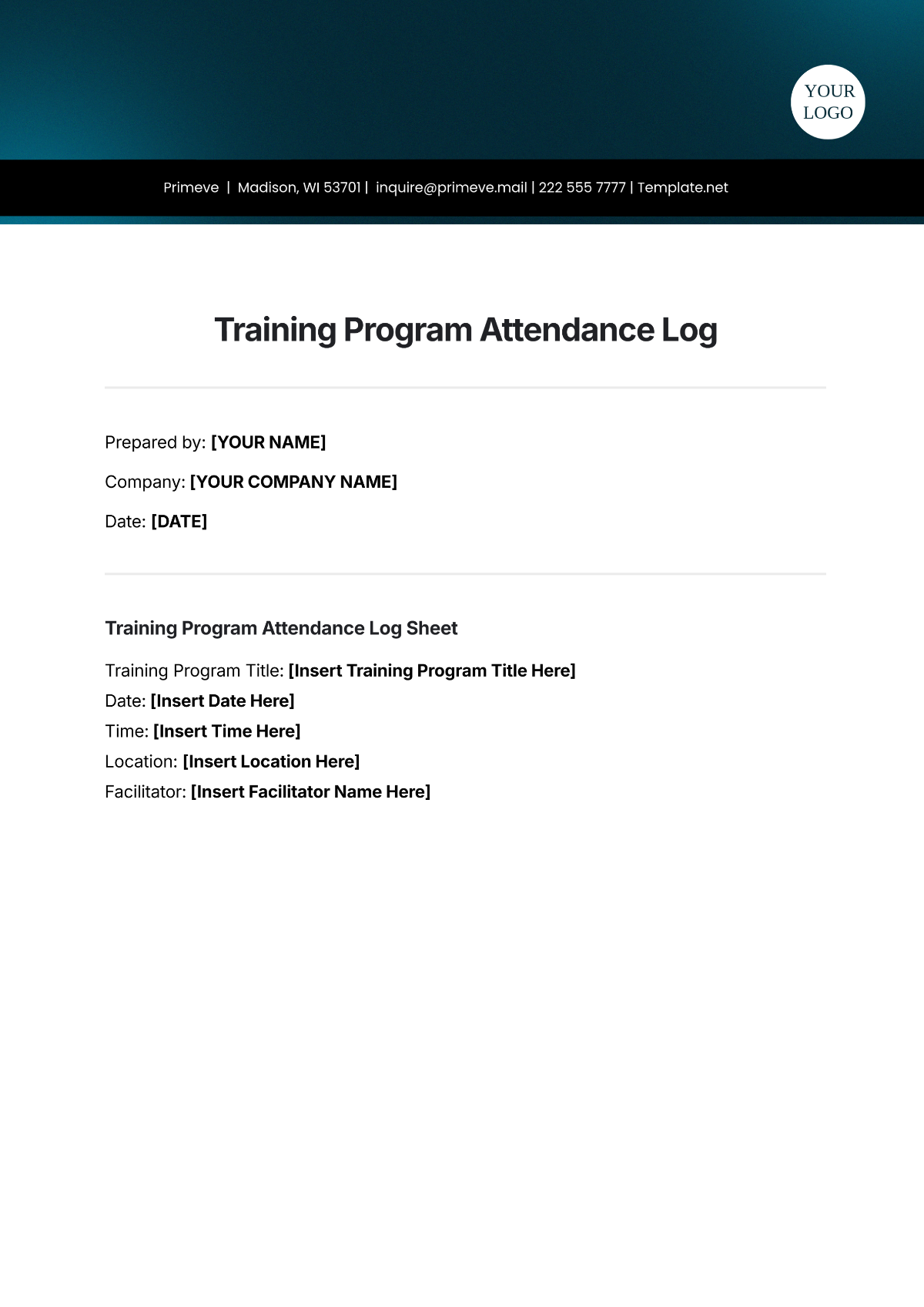 Free Training Program Attendance Log Template