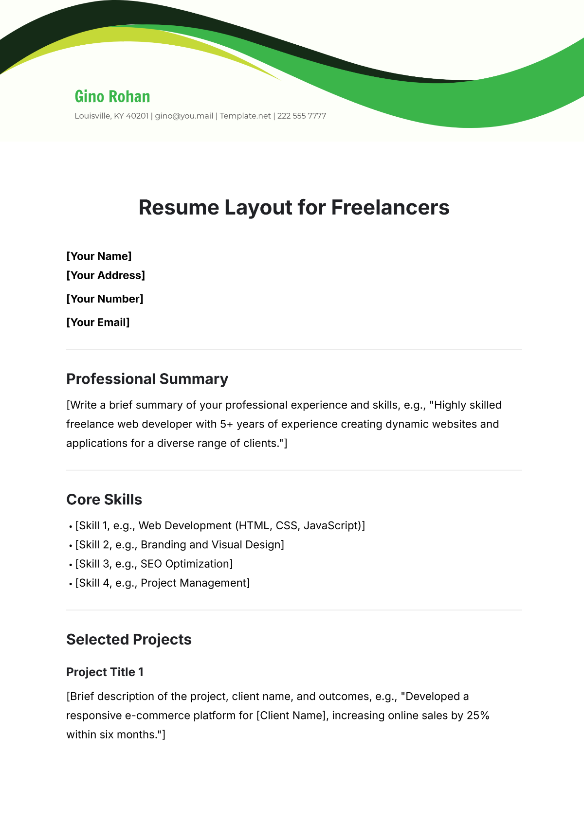 Free Resume Layout Template for Freelancers