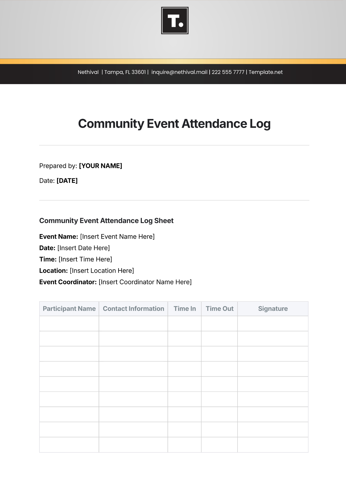 Free Community Event Attendance Log Template