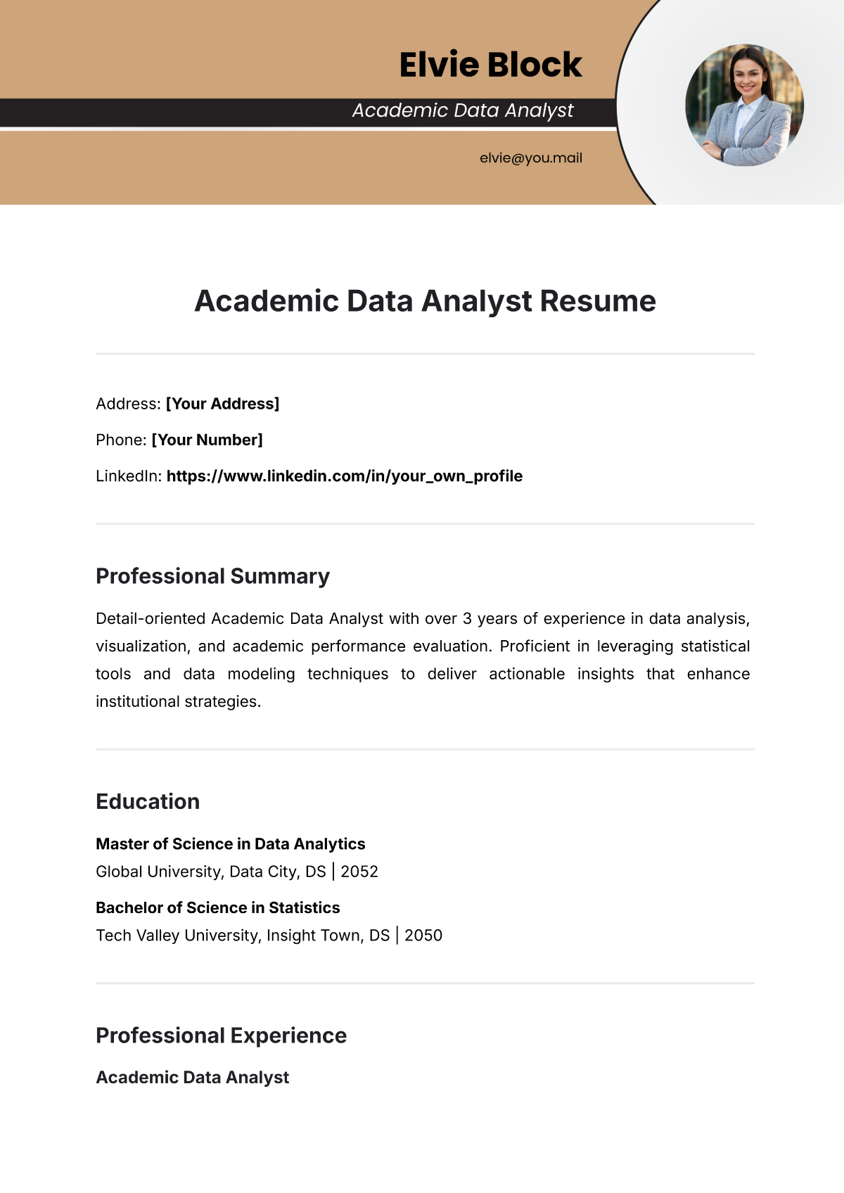 Free Academic Data Analyst Resume Template