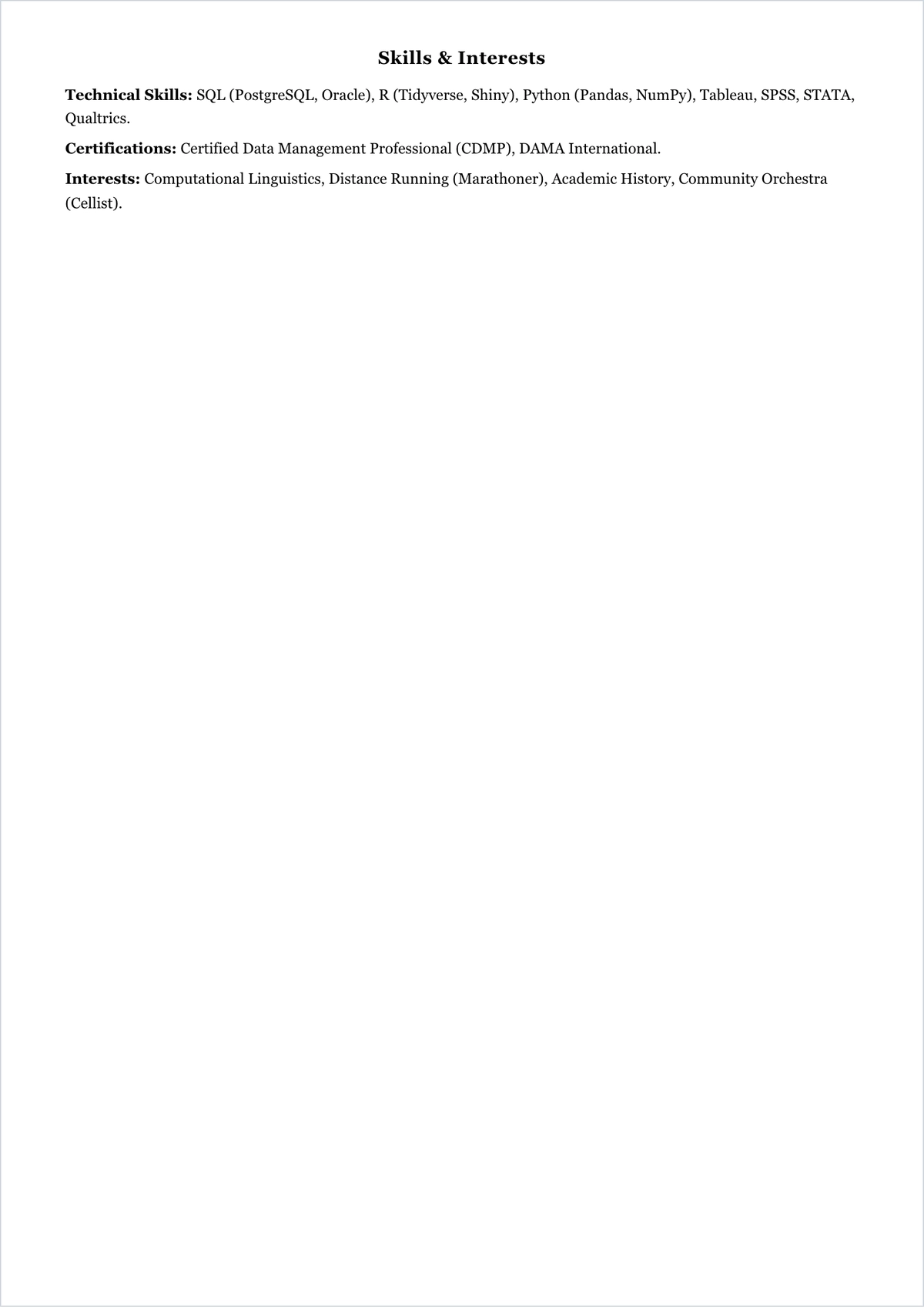 Free Academic Data Analyst ATS Resume Template, AI Resume Builder