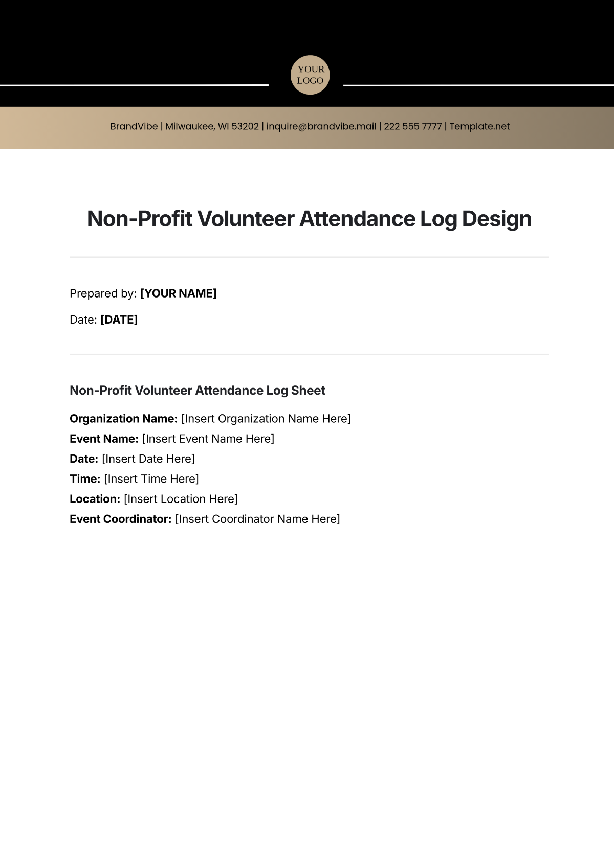 Free Non-Profit Volunteer Attendance Log Design Template