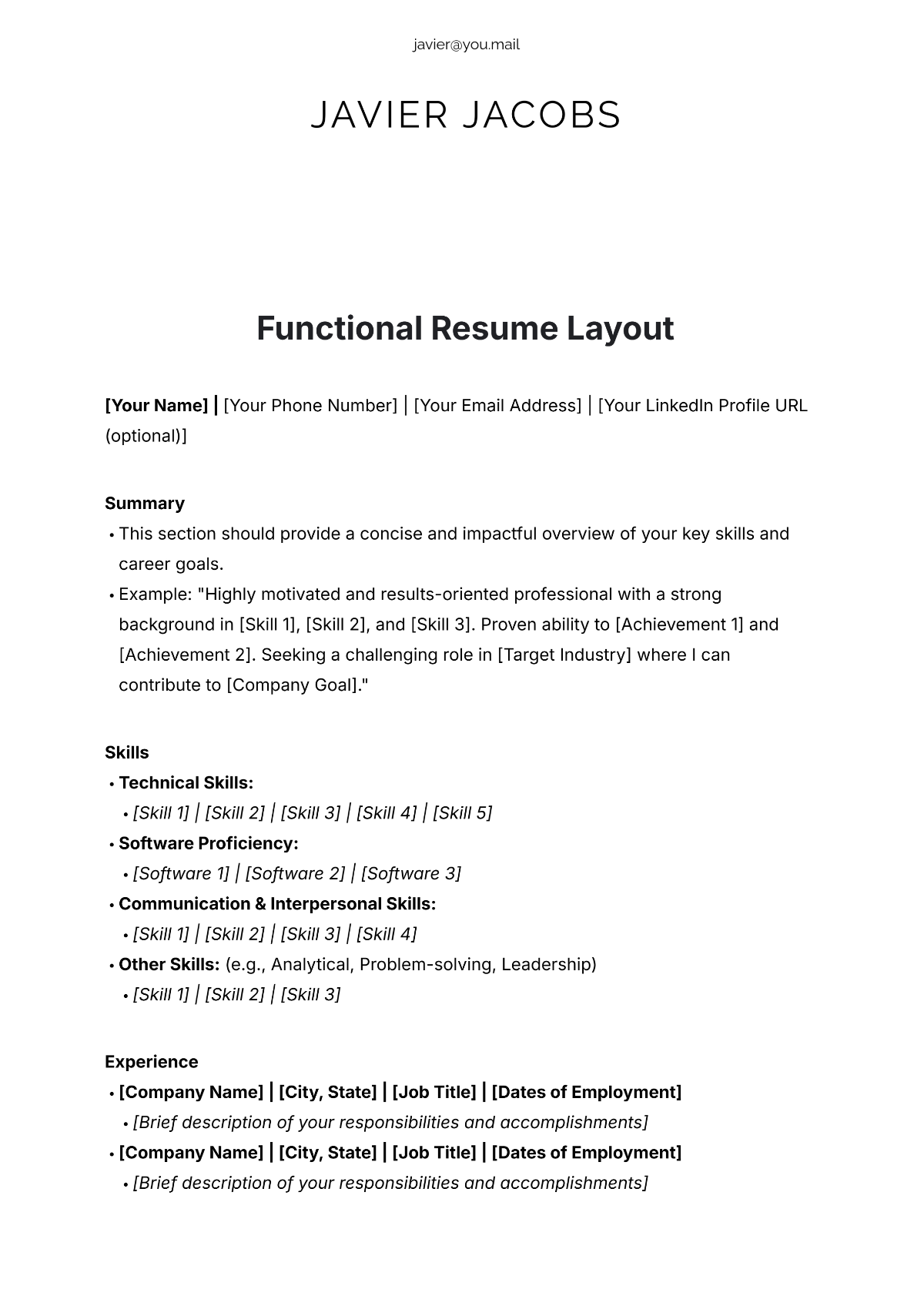 Free Simple Resume Layout Template - Edit Online & Download | Template.net