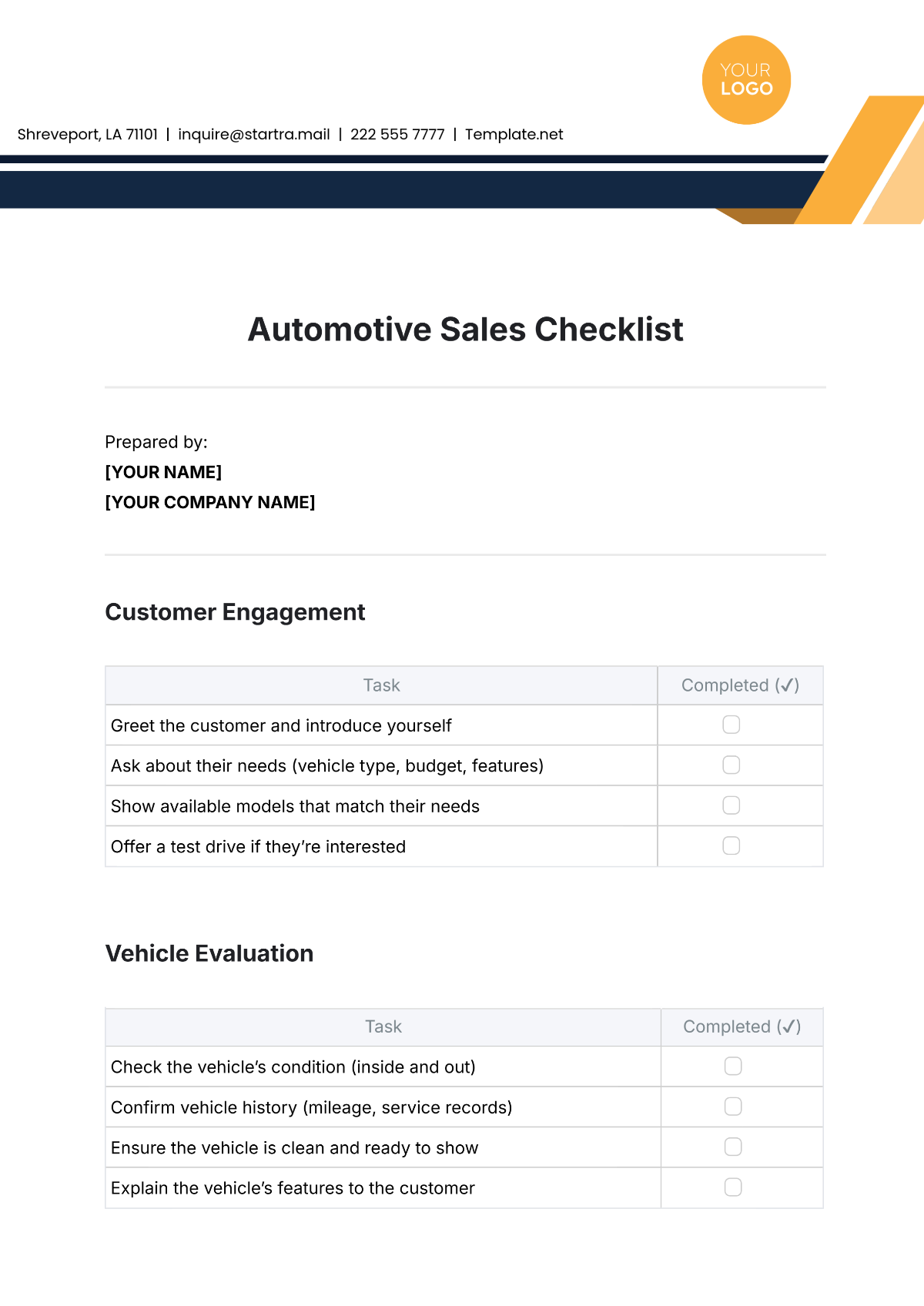 Automotive Sales Checklist Template - Edit Online & Download