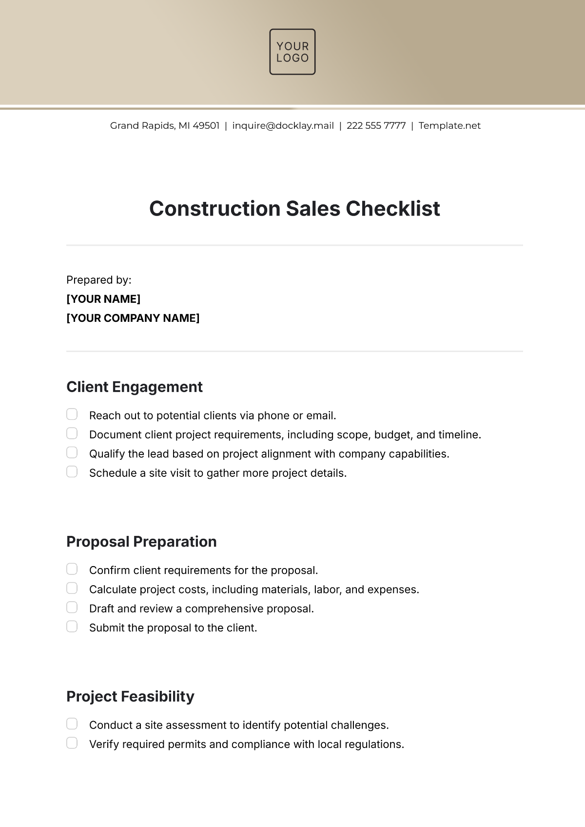 Construction Sales Checklist Template - Edit Online & Download