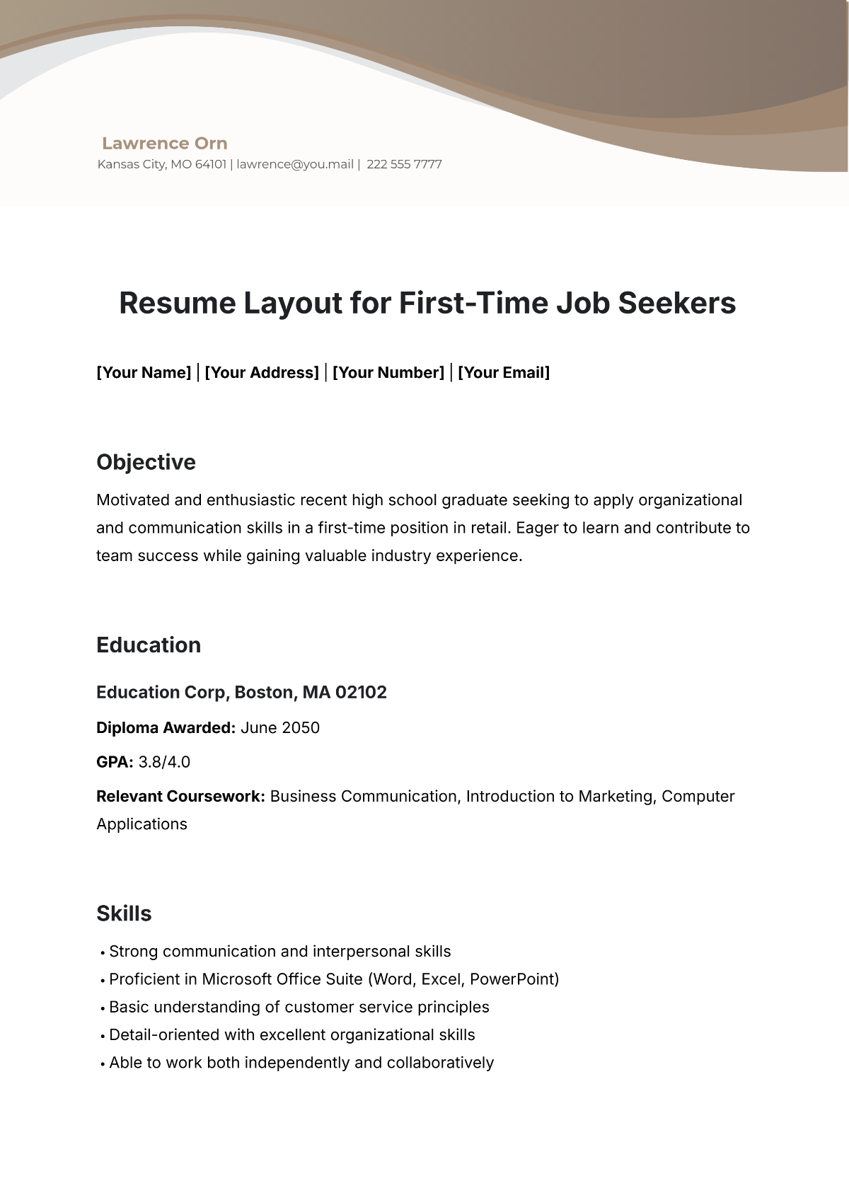 Free Resume Layout Template for First-Time Job Seekers