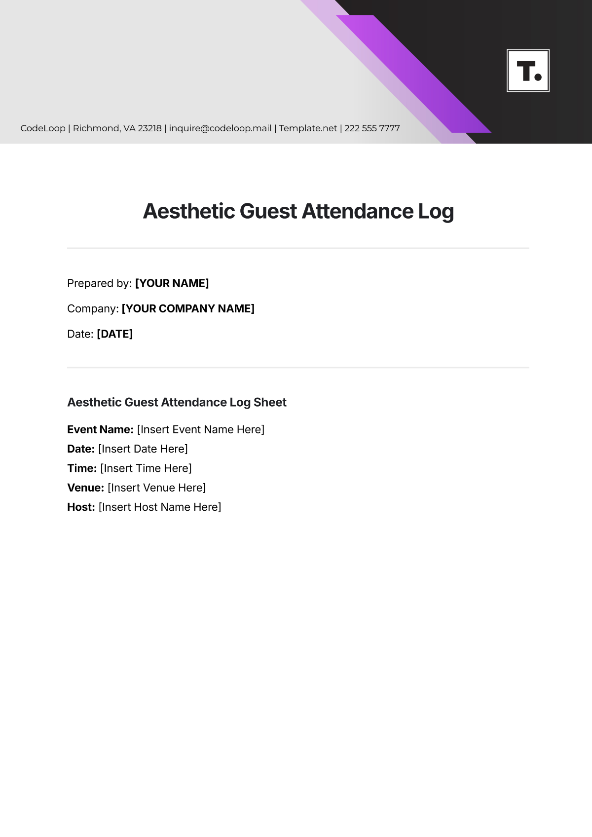 Free Aesthetic Guest Attendance Log Template