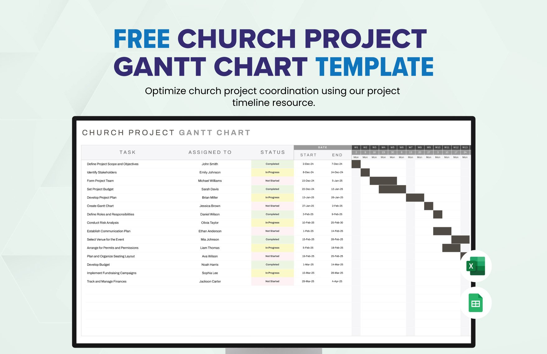 Church Project Gantt Chart Template