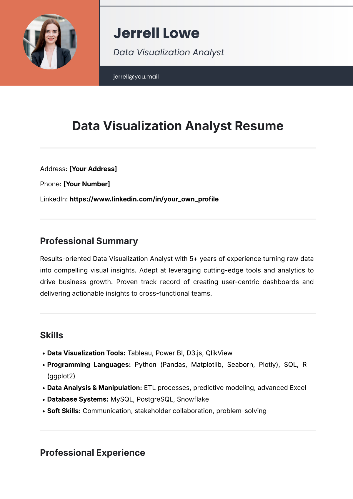 Free Data Visualization Analyst Resume Template