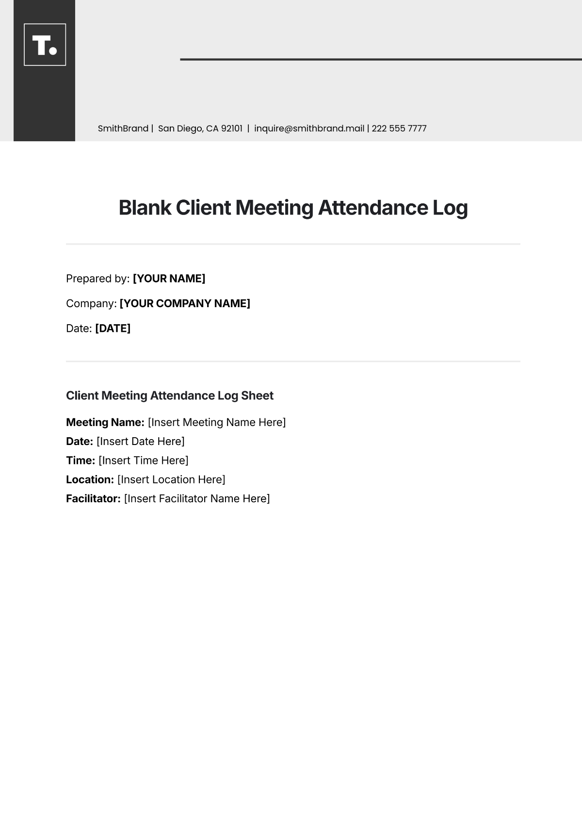 Blank Client Meeting Attendance Log Template - Edit Online & Download