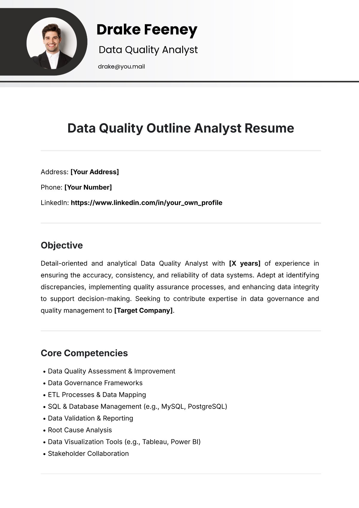 Free Data Quality Outline Analyst Resume Template