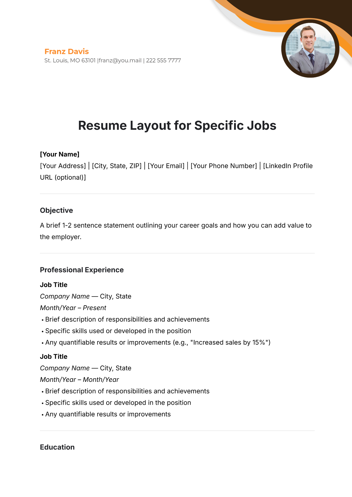 Free Resume Layout for Specific Jobs Template