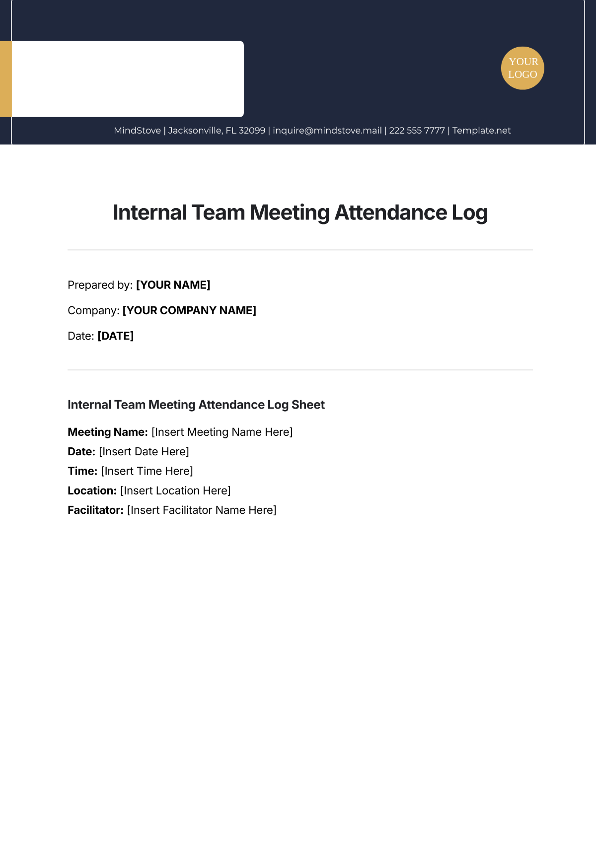 Internal Team Meeting Attendance Log Template - Edit Online & Download