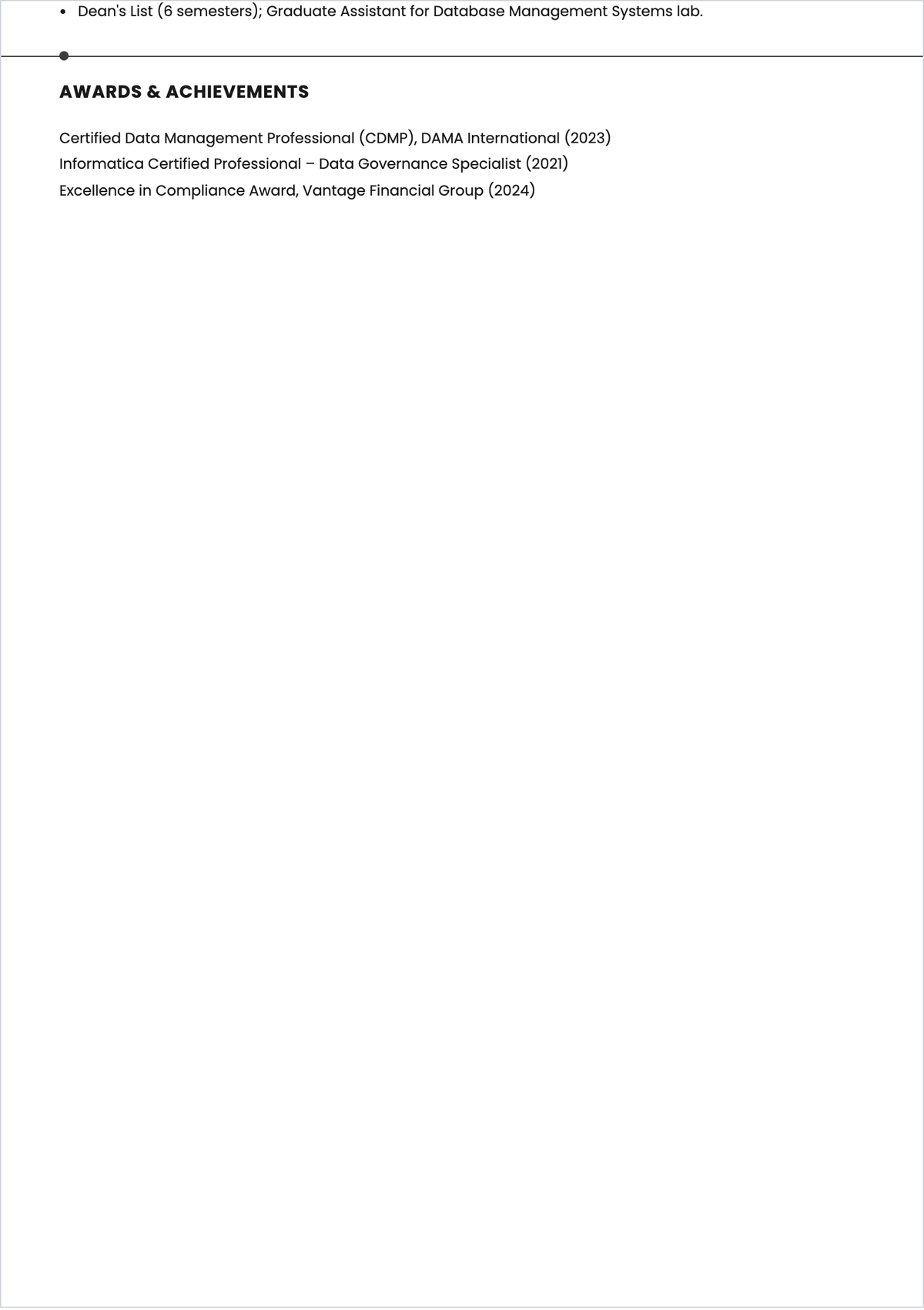 Free Data Governance Analyst ATS Resume Template, AI Resume Builder