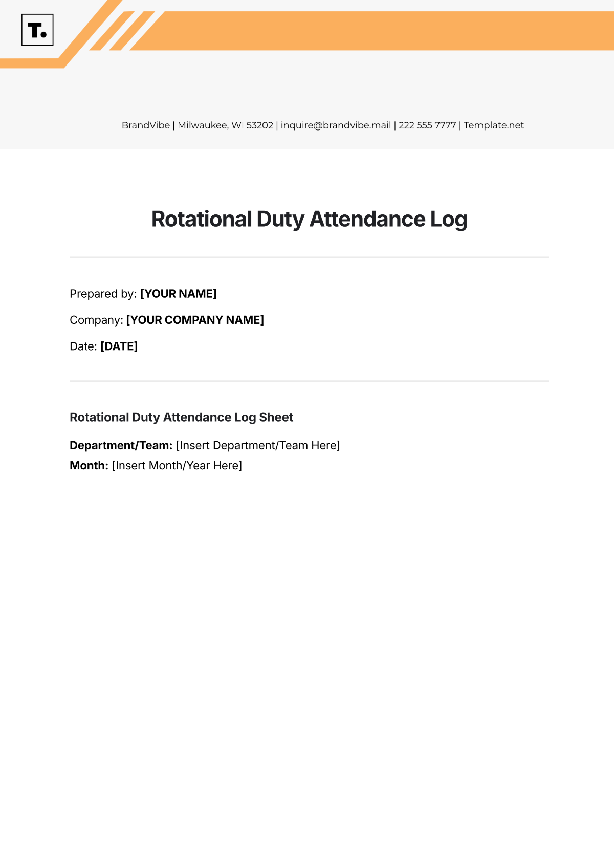 Rotational Duty Attendance Log Template - Edit Online & Download