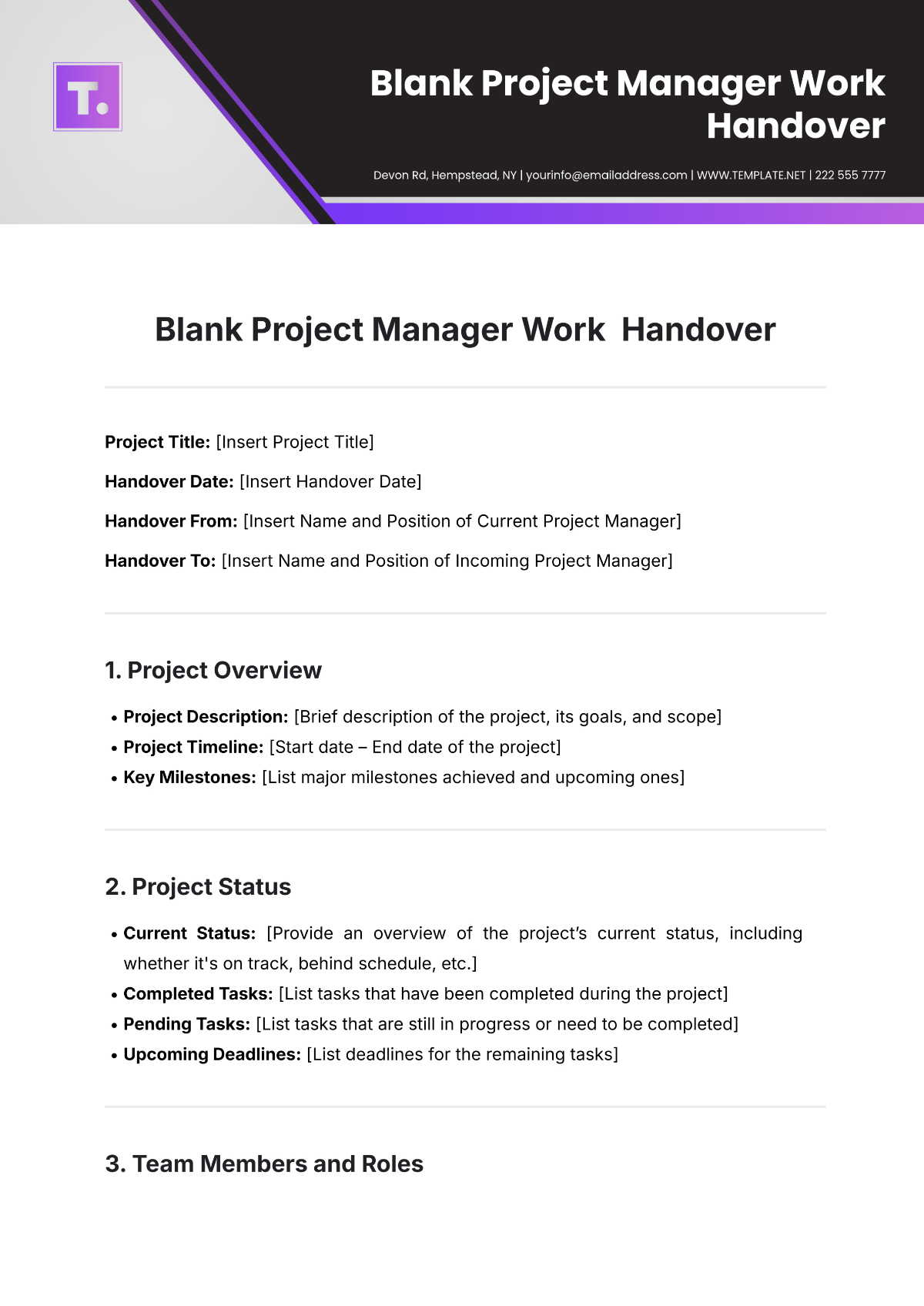 Blank Project Manager Work  Handover Template - Edit Online & Download