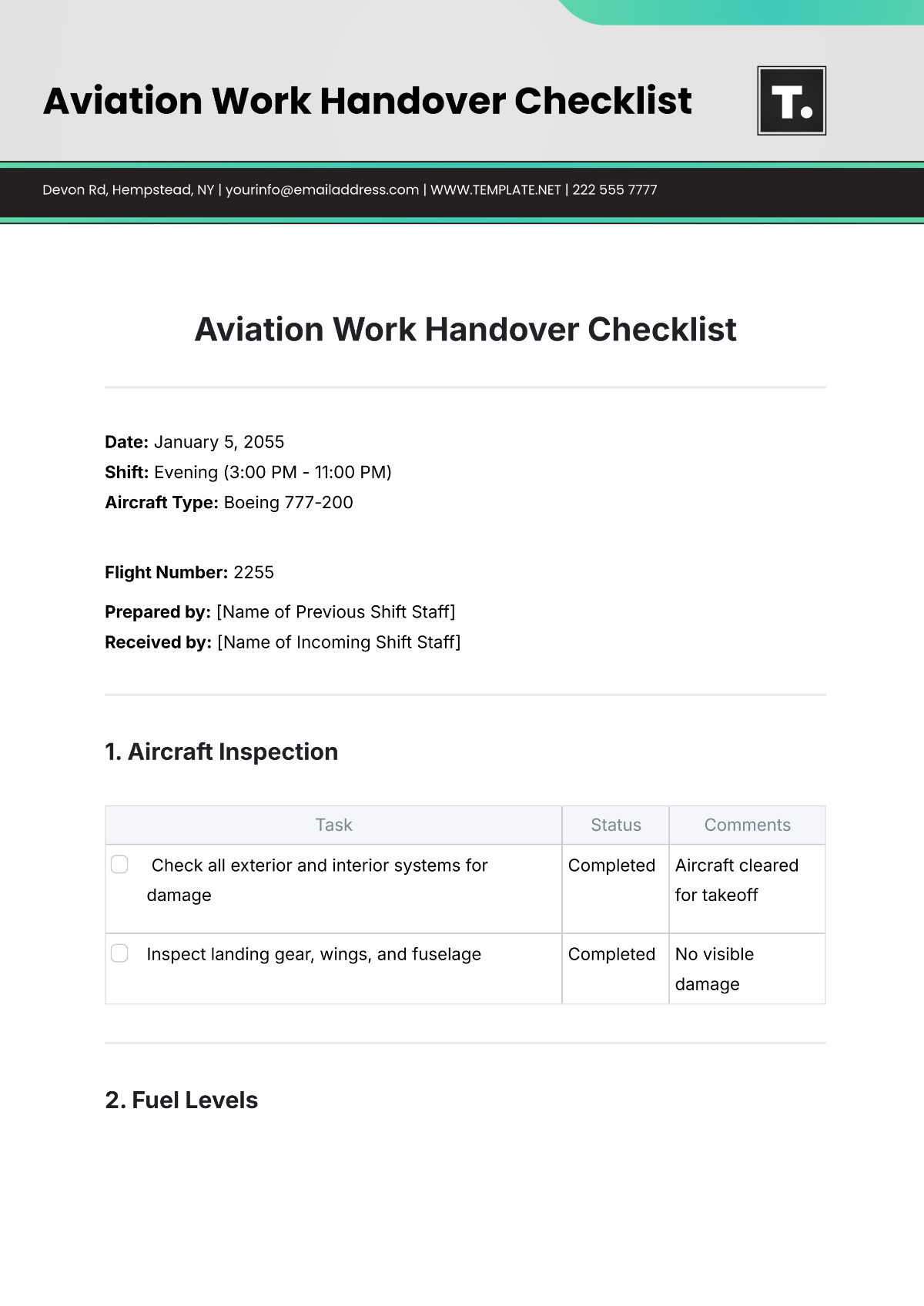 Aviation Work Handover Checklist Template - Edit Online & Download