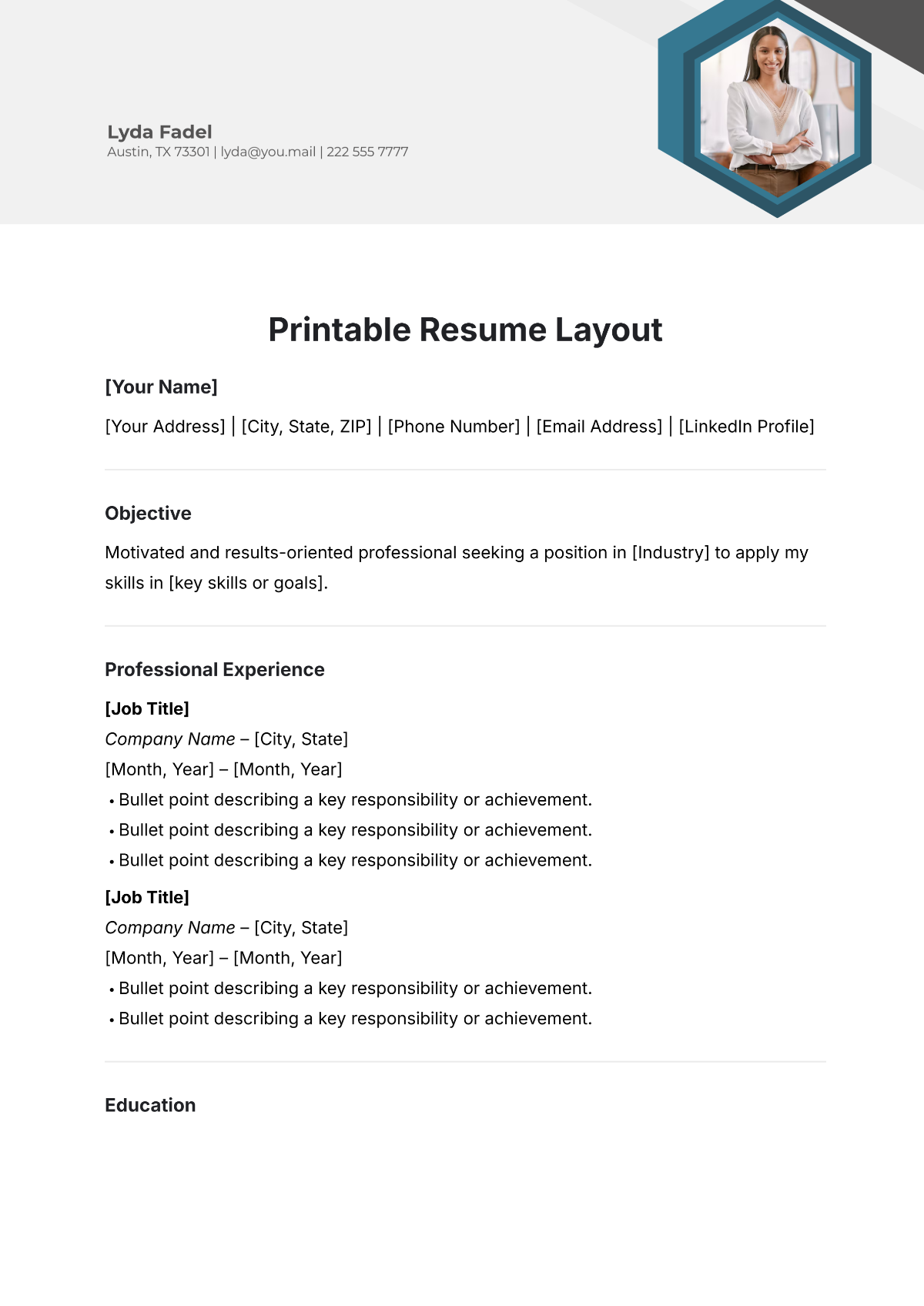 Free Printable Resume Layout Template