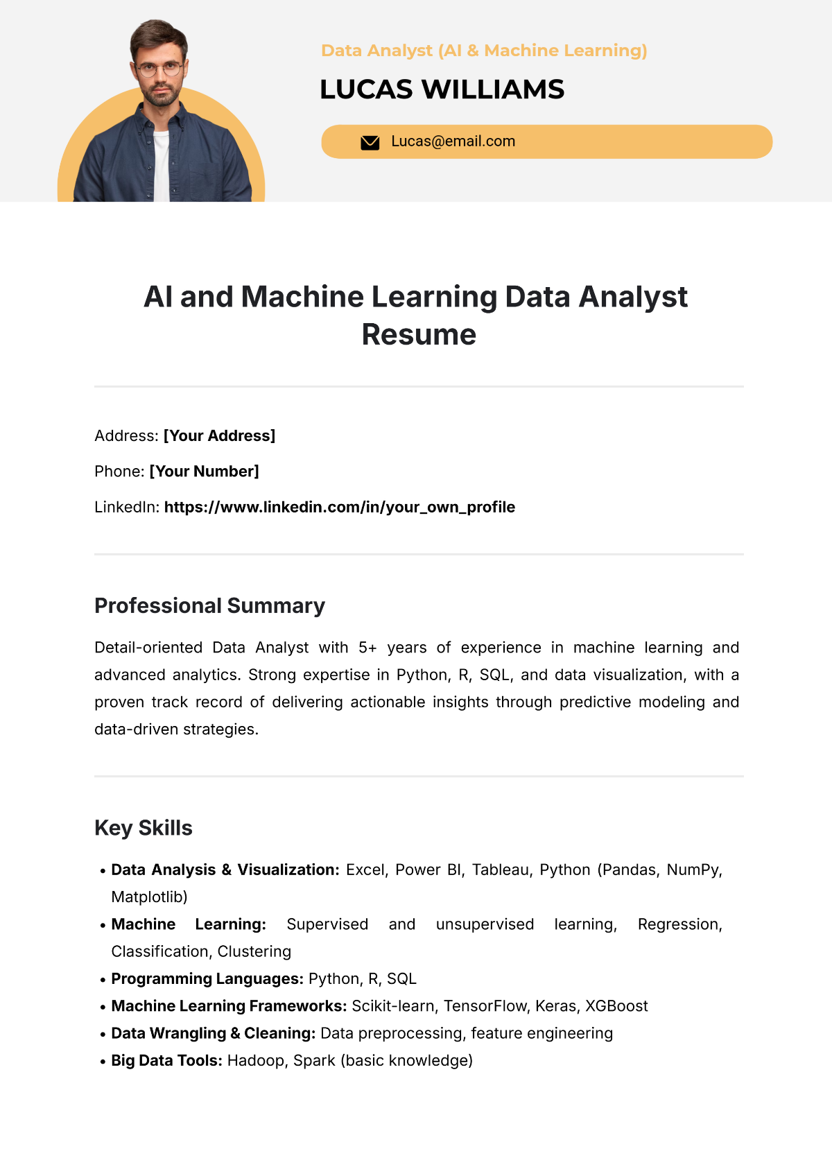 Free AI and Machine Learning Data Analyst Resume Template