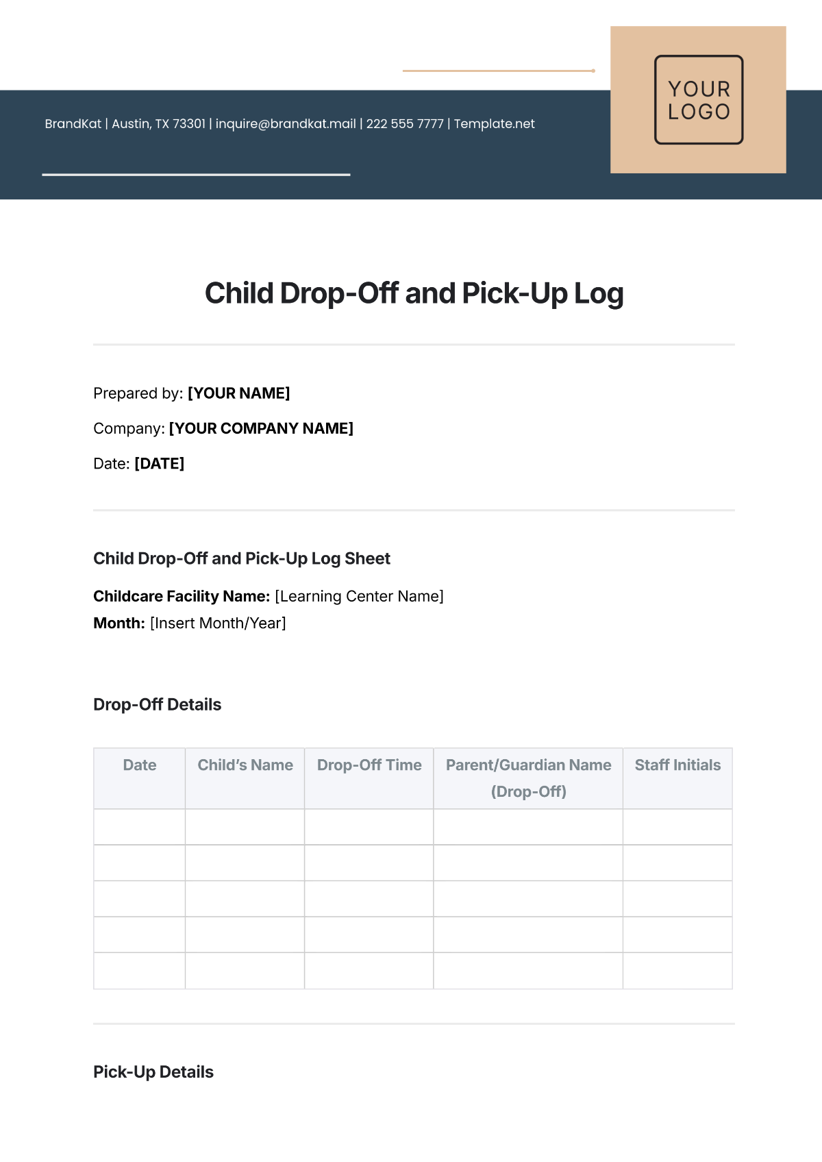 Child Drop-Off and Pick-Up Log Template - Edit Online & Download