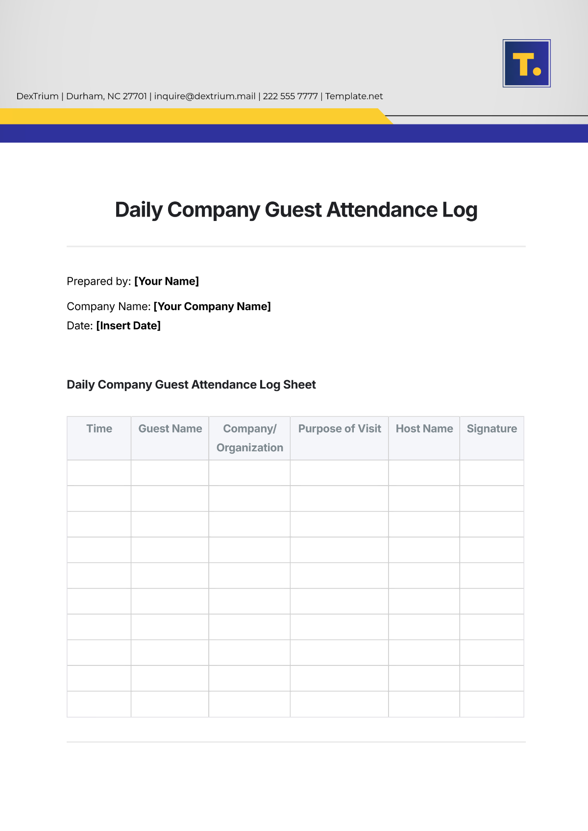 Daily Company Guest Attendance Log Template - Edit Online & Download