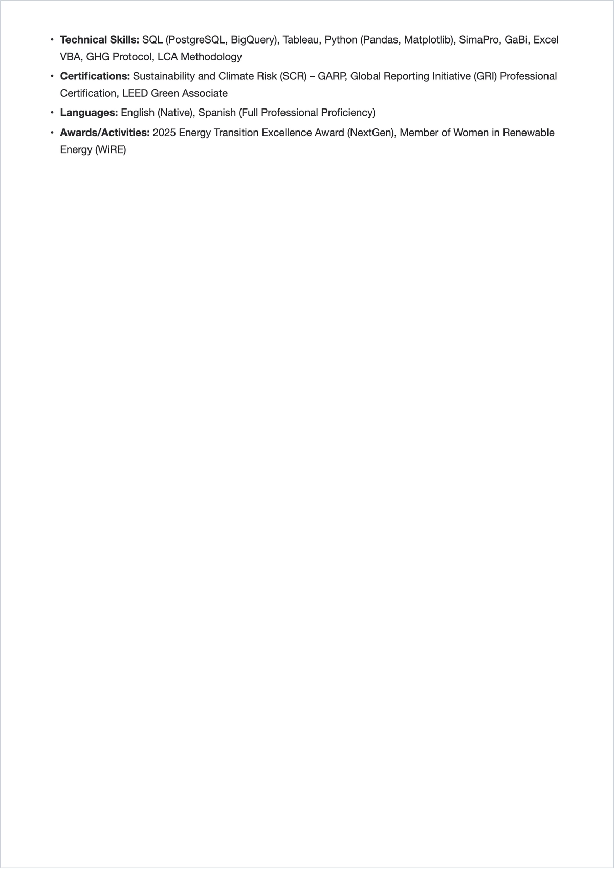 Free Sustainability Data Analyst ATS Resume Template