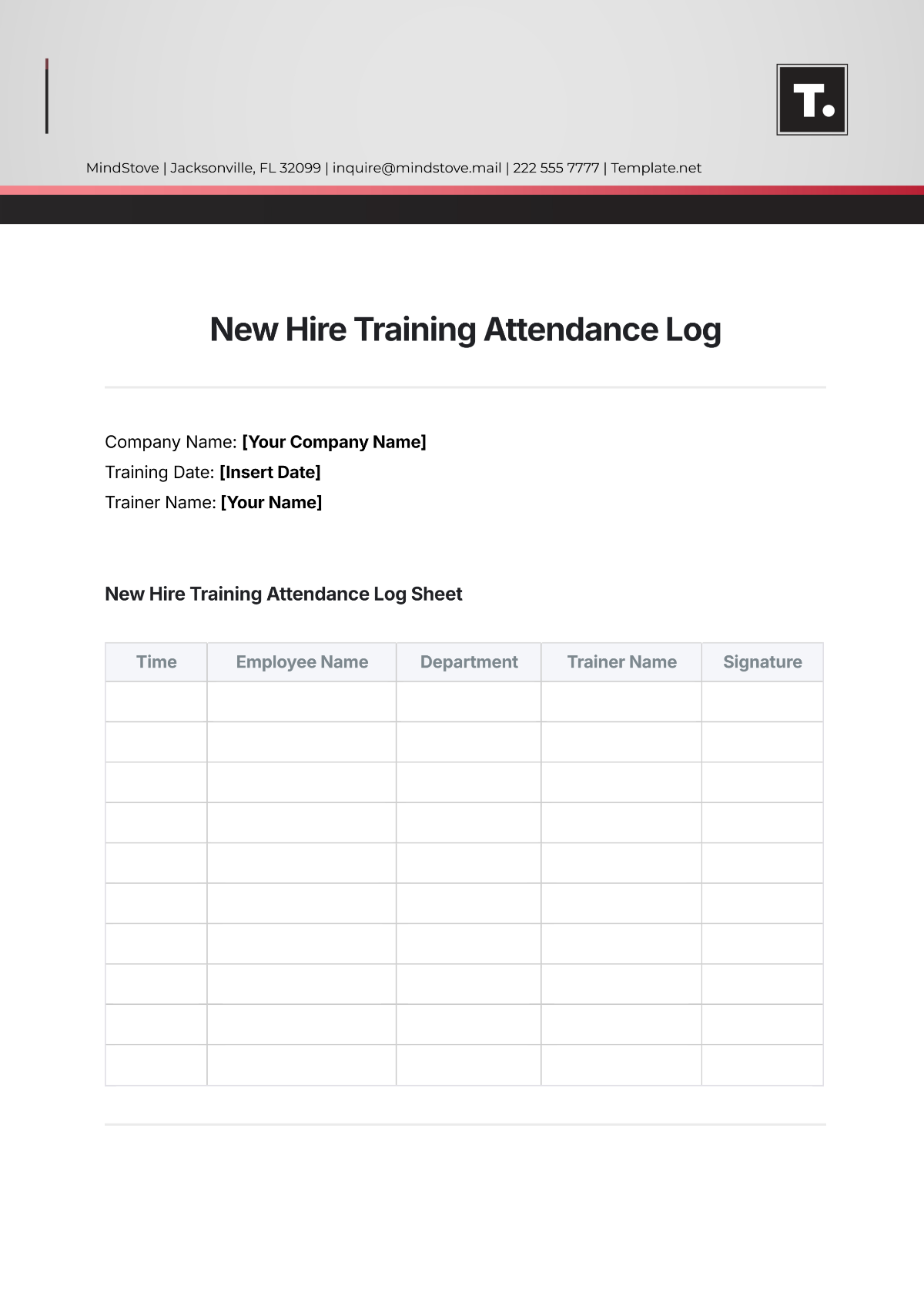 New Hire Training Attendance Log Template - Edit Online & Download