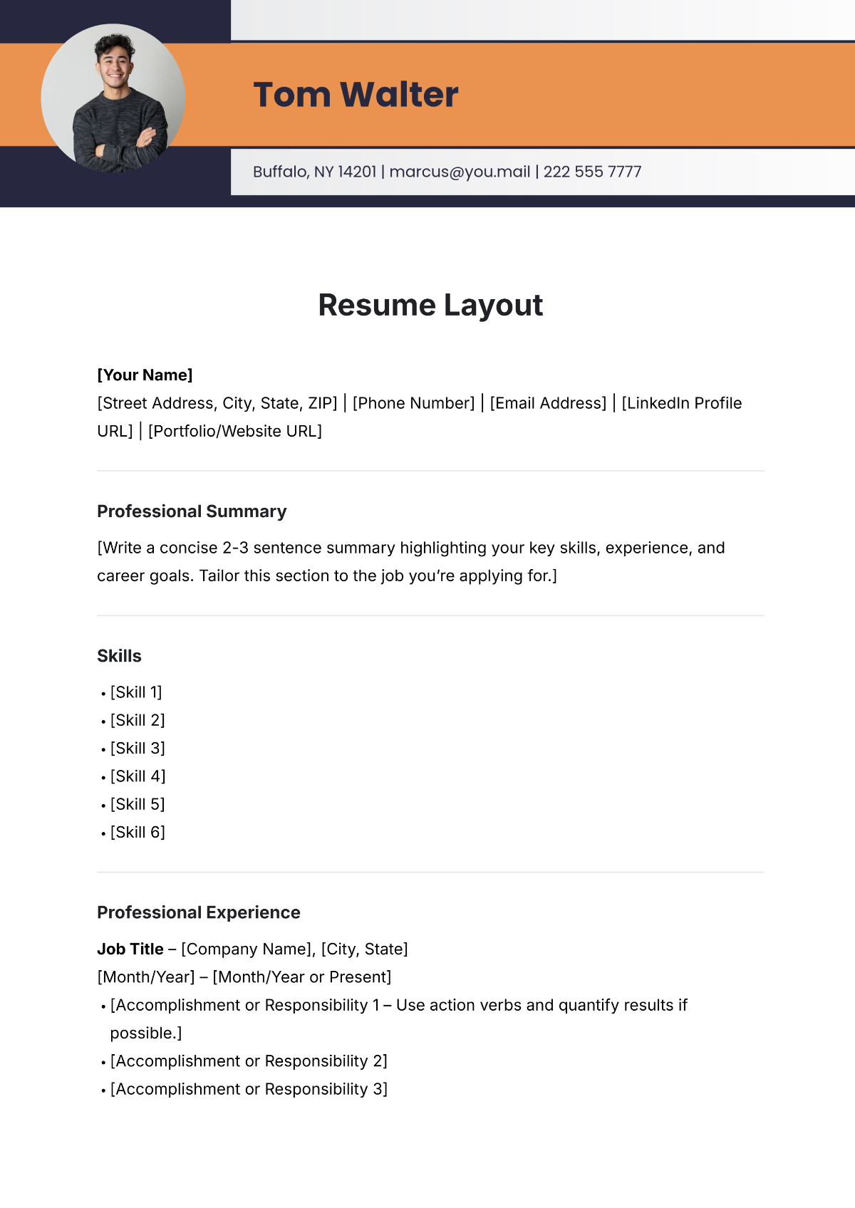 Free Resume Layout Template