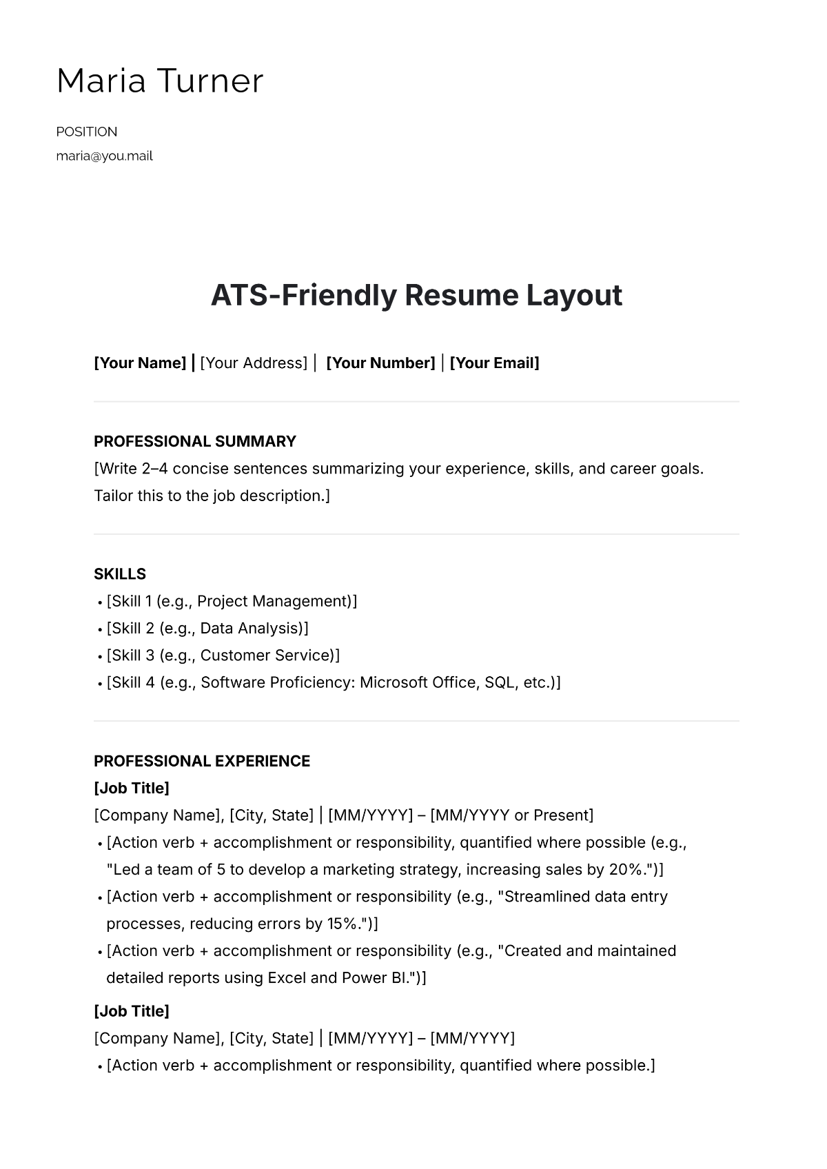 Free Student ATS Resume Template To Edit Online