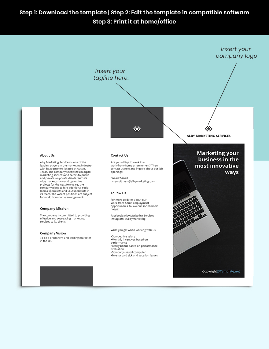 Free Trifold Sample Work From Home Brochure Template format