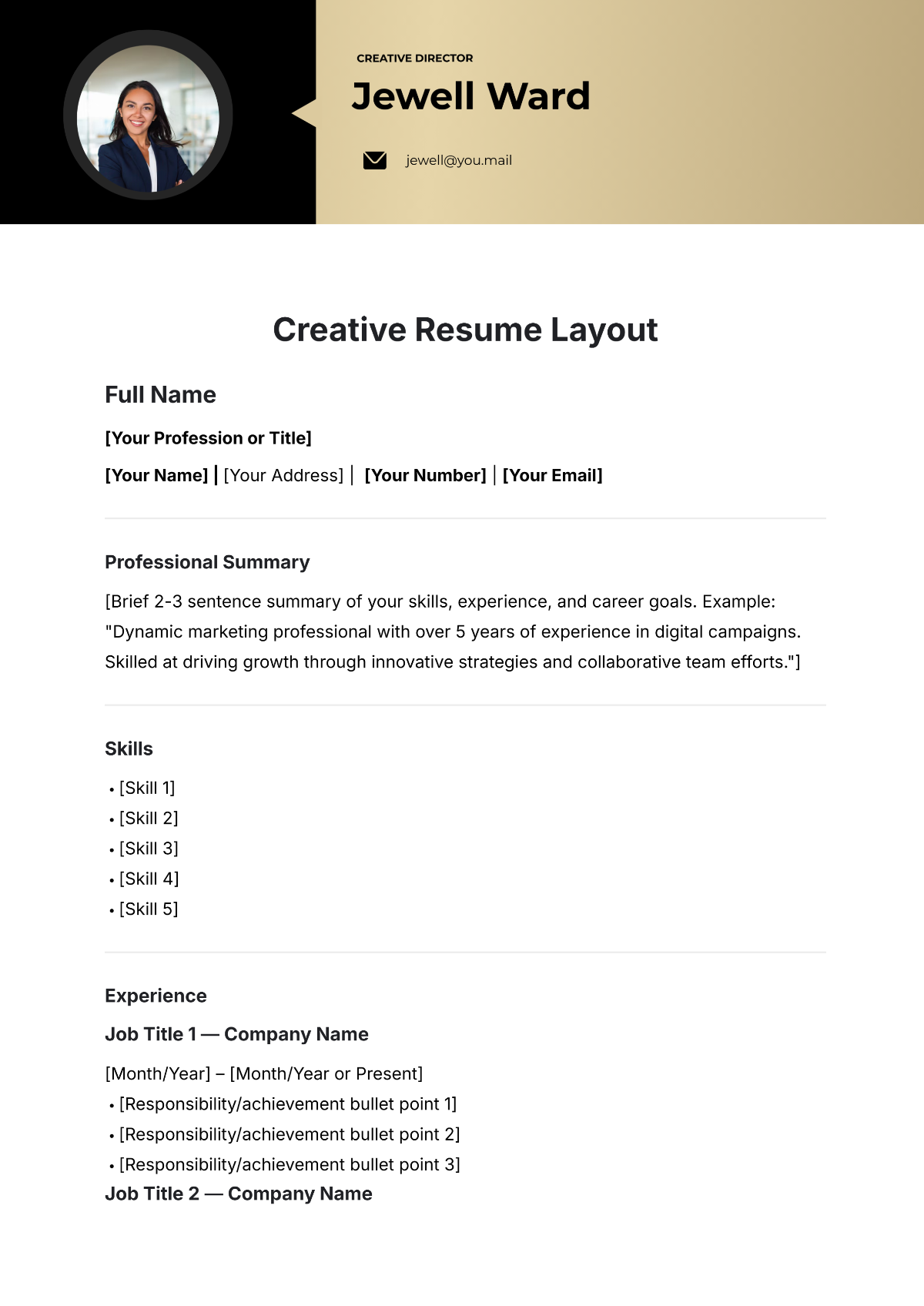 Free Creative Resume Layout Template