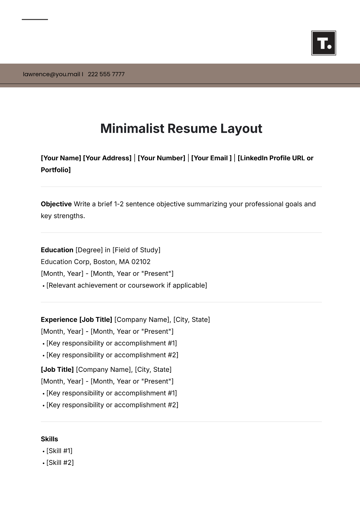 Free Minimalist Resume Layout Template