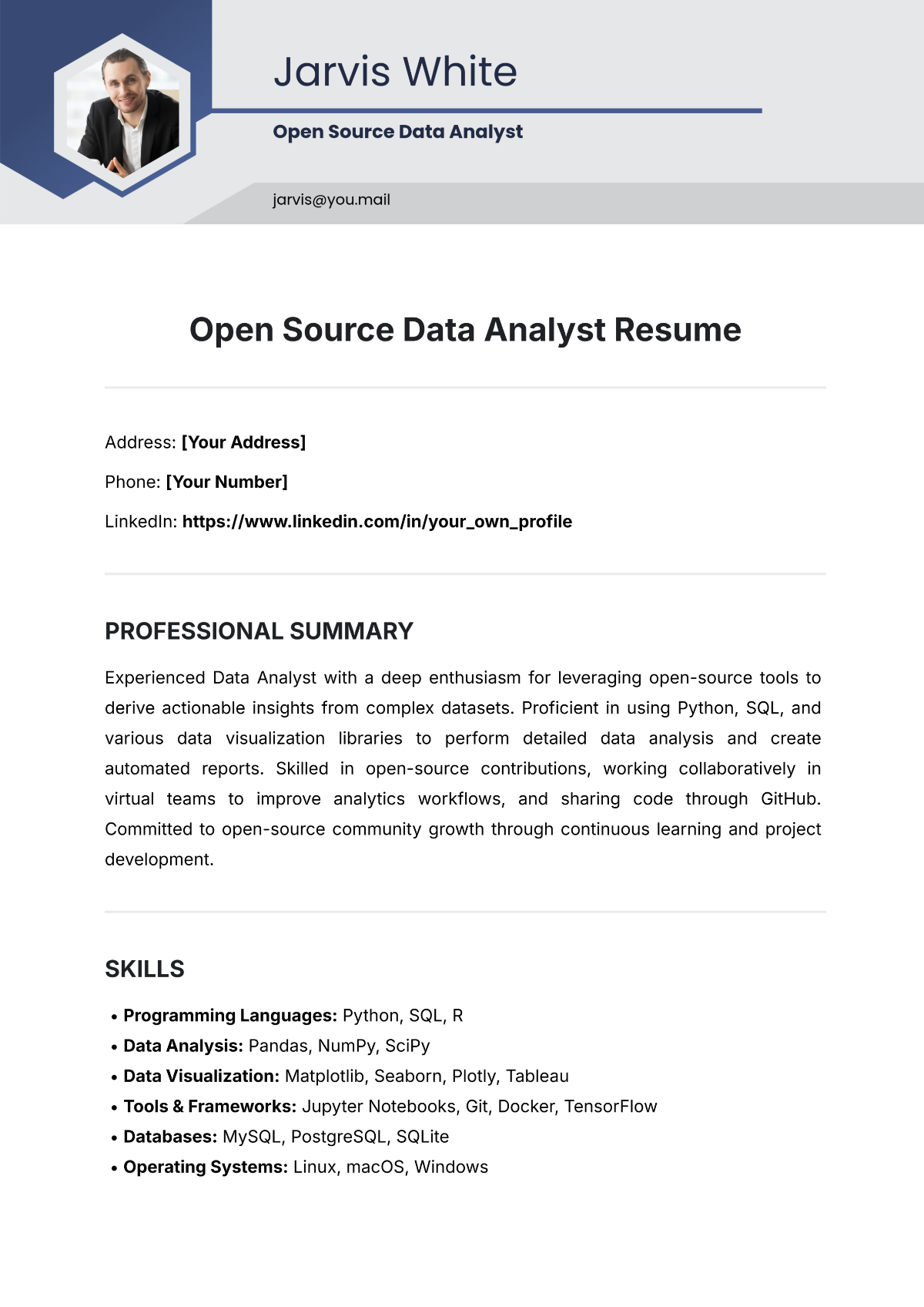 Free Open Source Data Analyst Resume Template