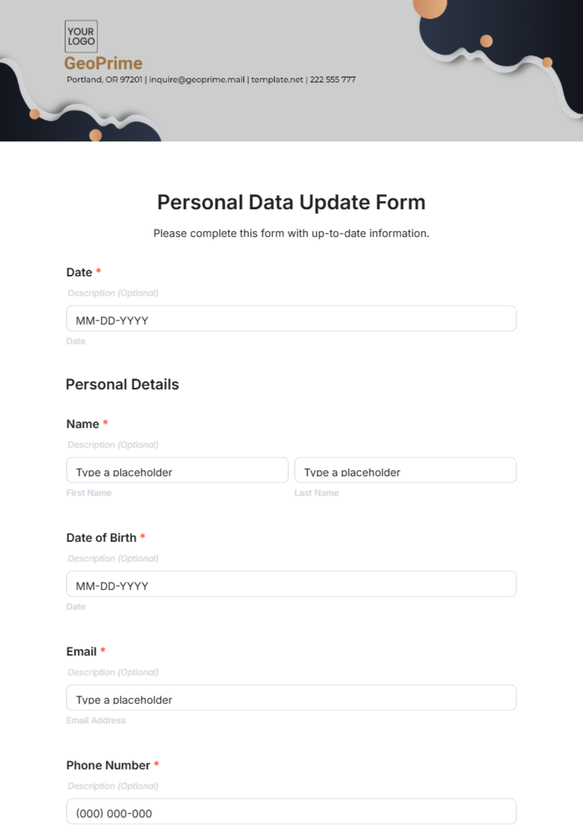 Free Personal Data Update Form Template