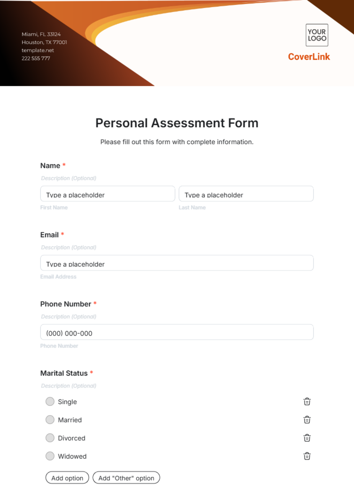 Free Personal Assessment Form Template