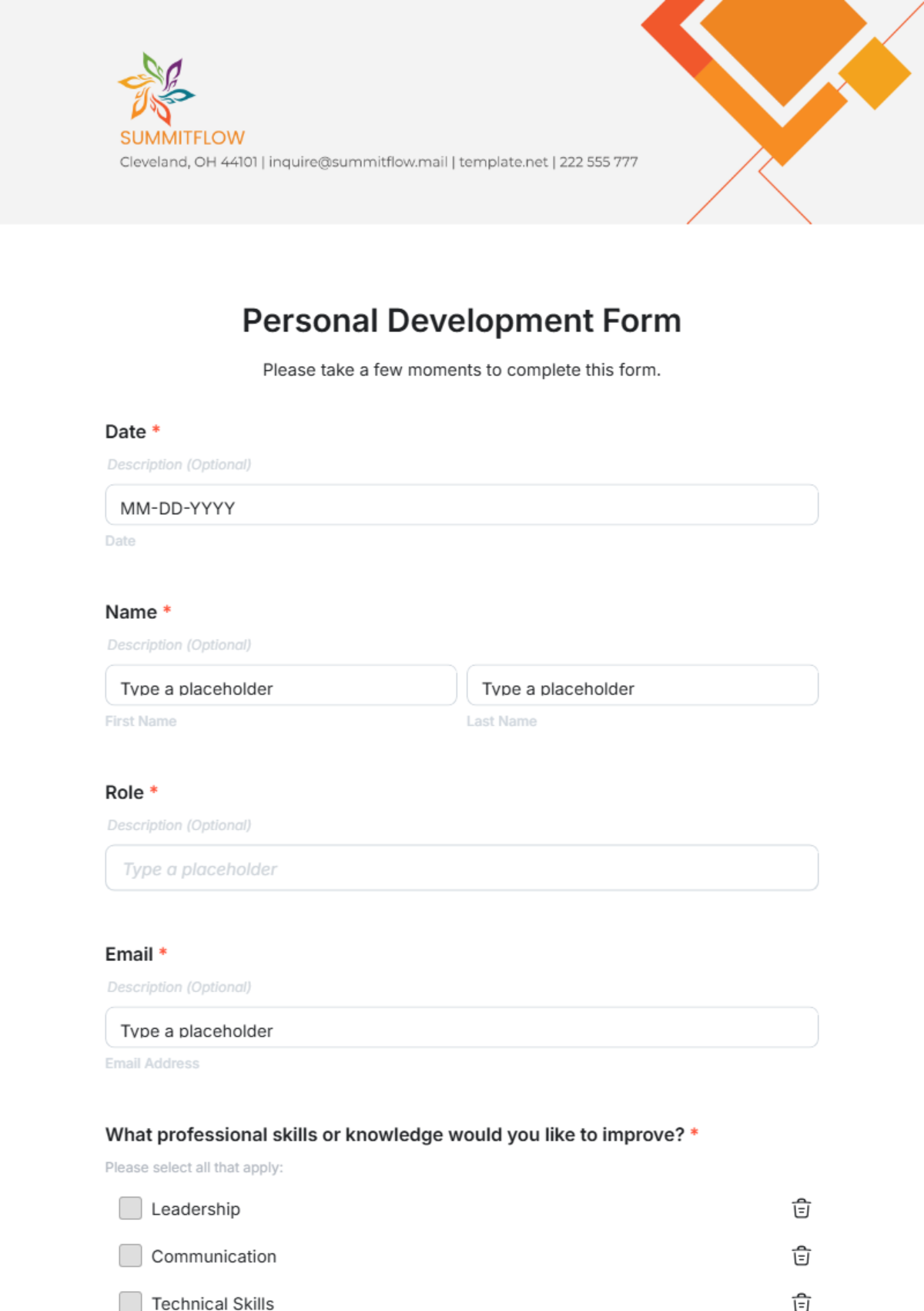 Free Personal Development Form Template